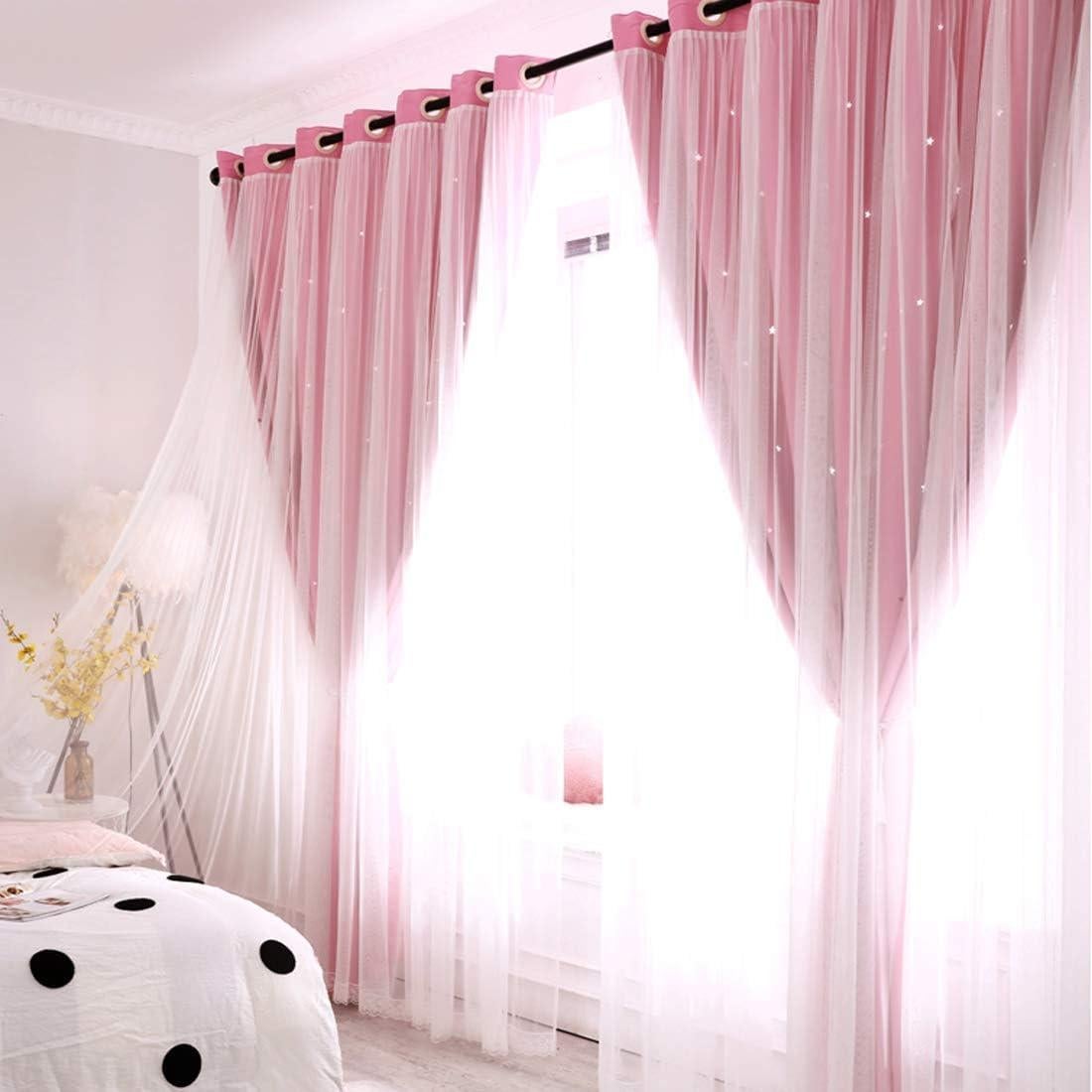 Cortinas Opacas Doble Capa UNISTAR 86x213 cm Rosa Estrellas