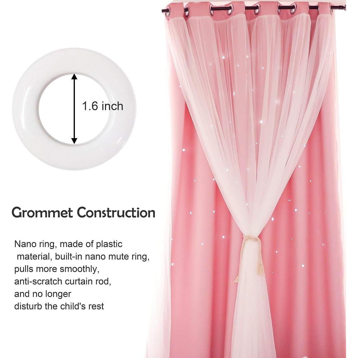 Cortinas Opacas Doble Capa UNISTAR 86x213 cm Rosa Estrellas