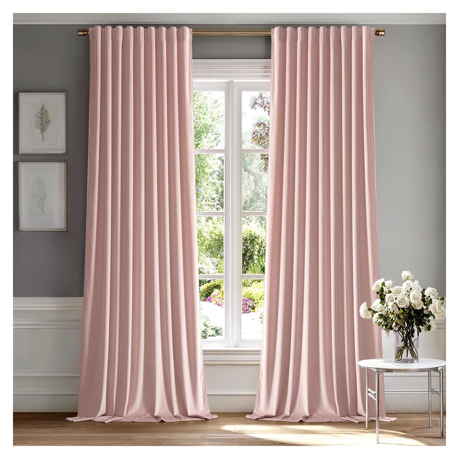 Cortinas de Terciopelo Rosa Bebé MIULEE 2 Paneles 132x213 cm