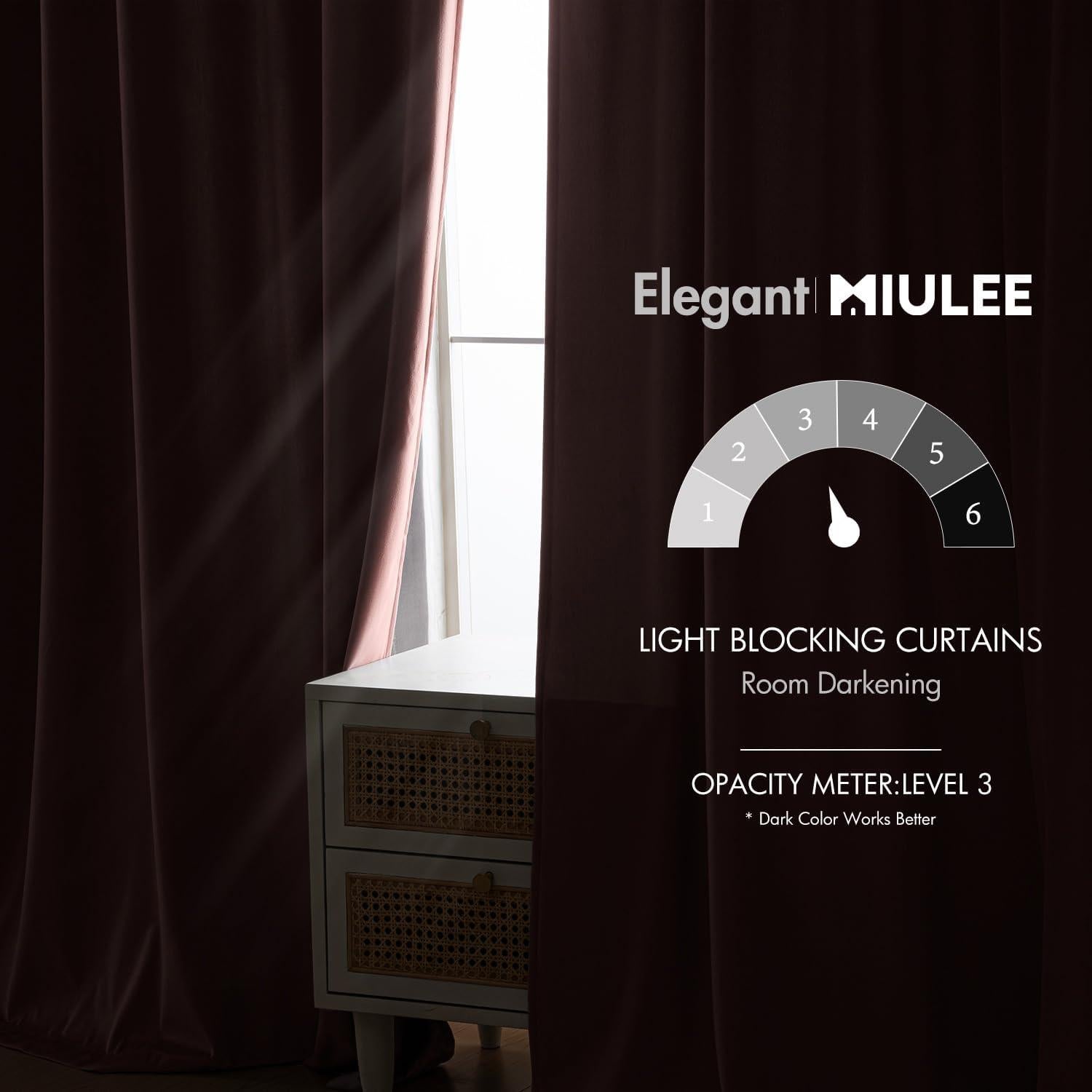 Cortinas de Terciopelo Rosa Bebé MIULEE 2 Paneles 132x213 cm