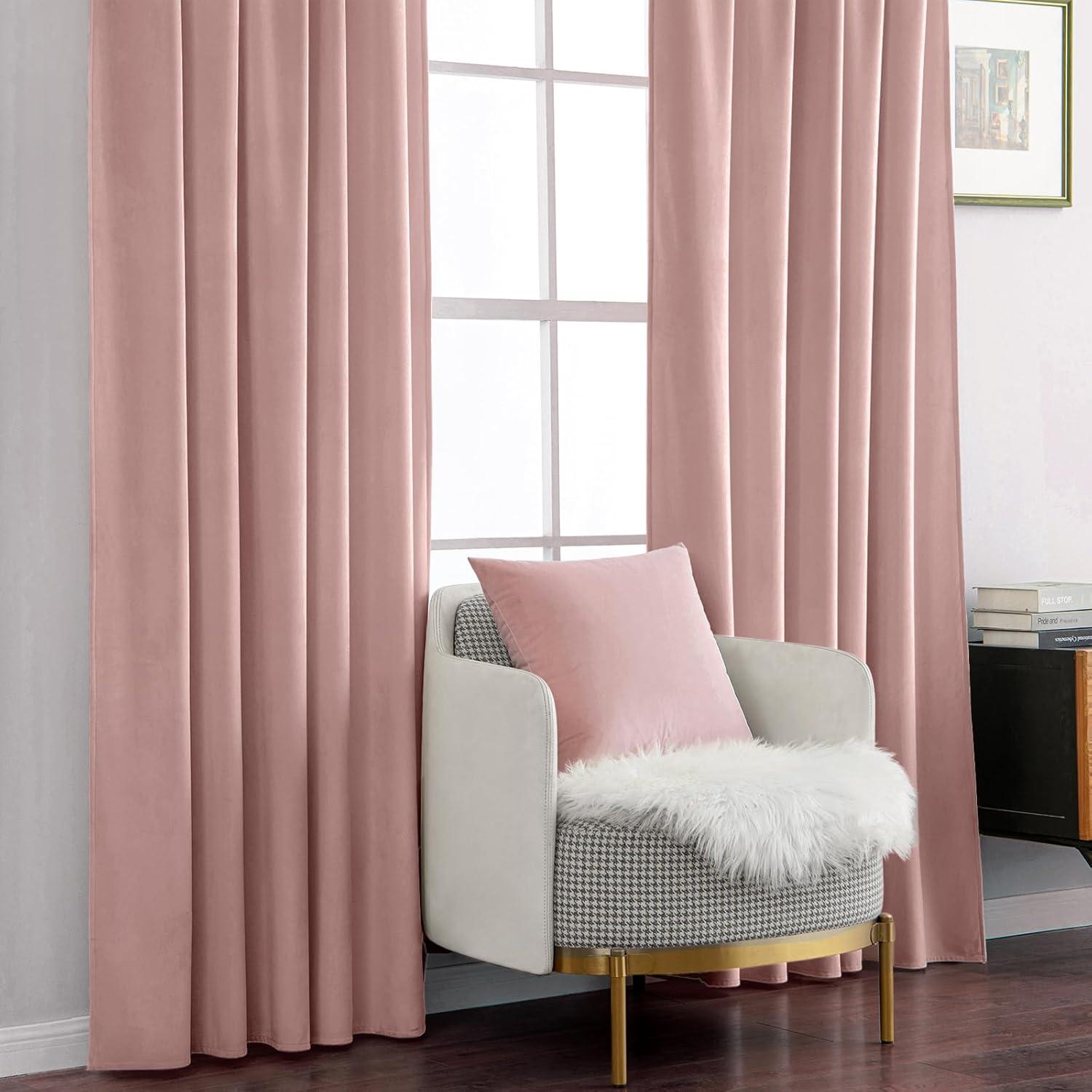 Cortinas de Terciopelo Rosa Bebé MIULEE 2 Paneles 132x213 cm