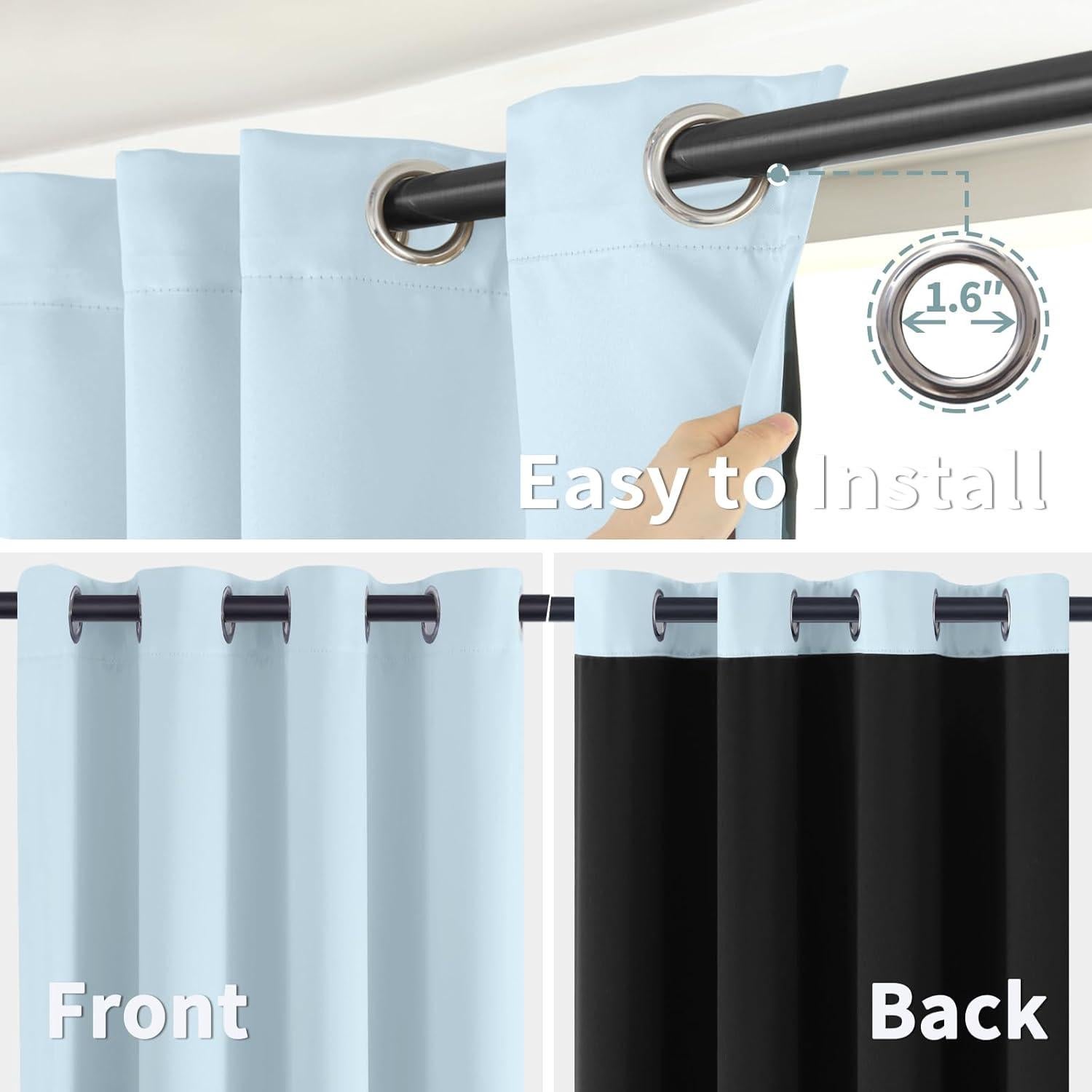 Cortinas Opacas BGment Azul Bebé 2 Paneles 42x63 cm Aislantes