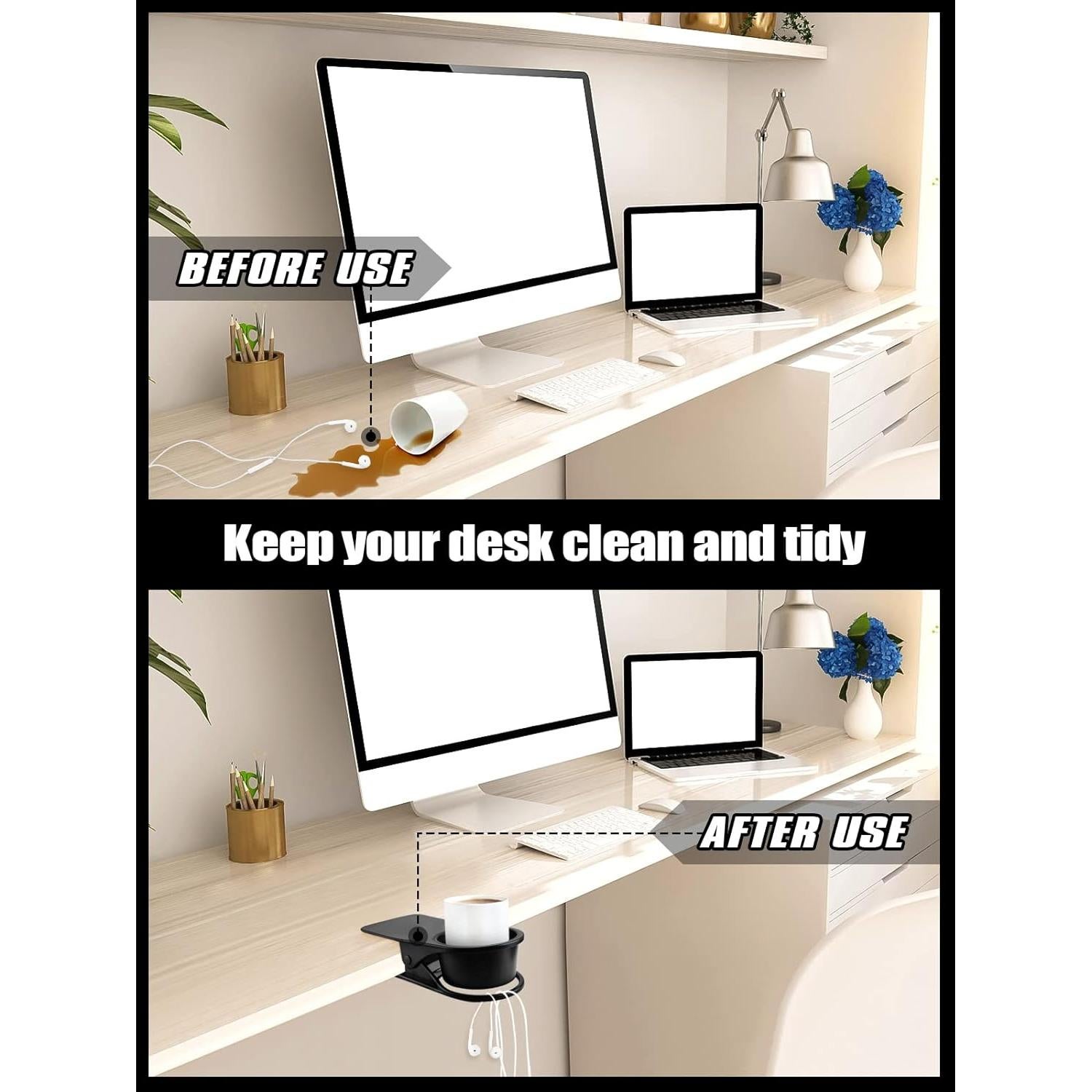 Soporte para Tazas Kalolary 2PCS Clip Negro para Escritorio