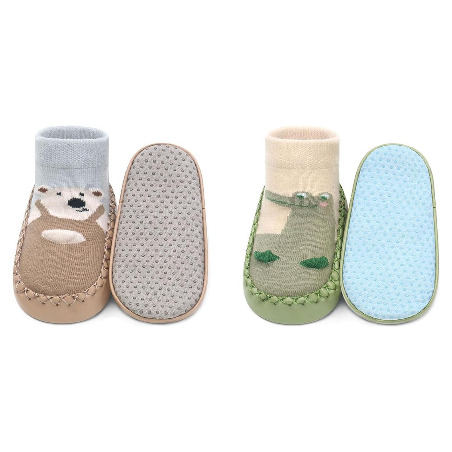 Calcetines Zapatitos Antideslizantes Bebé 2 Pares Verde 12 Meses