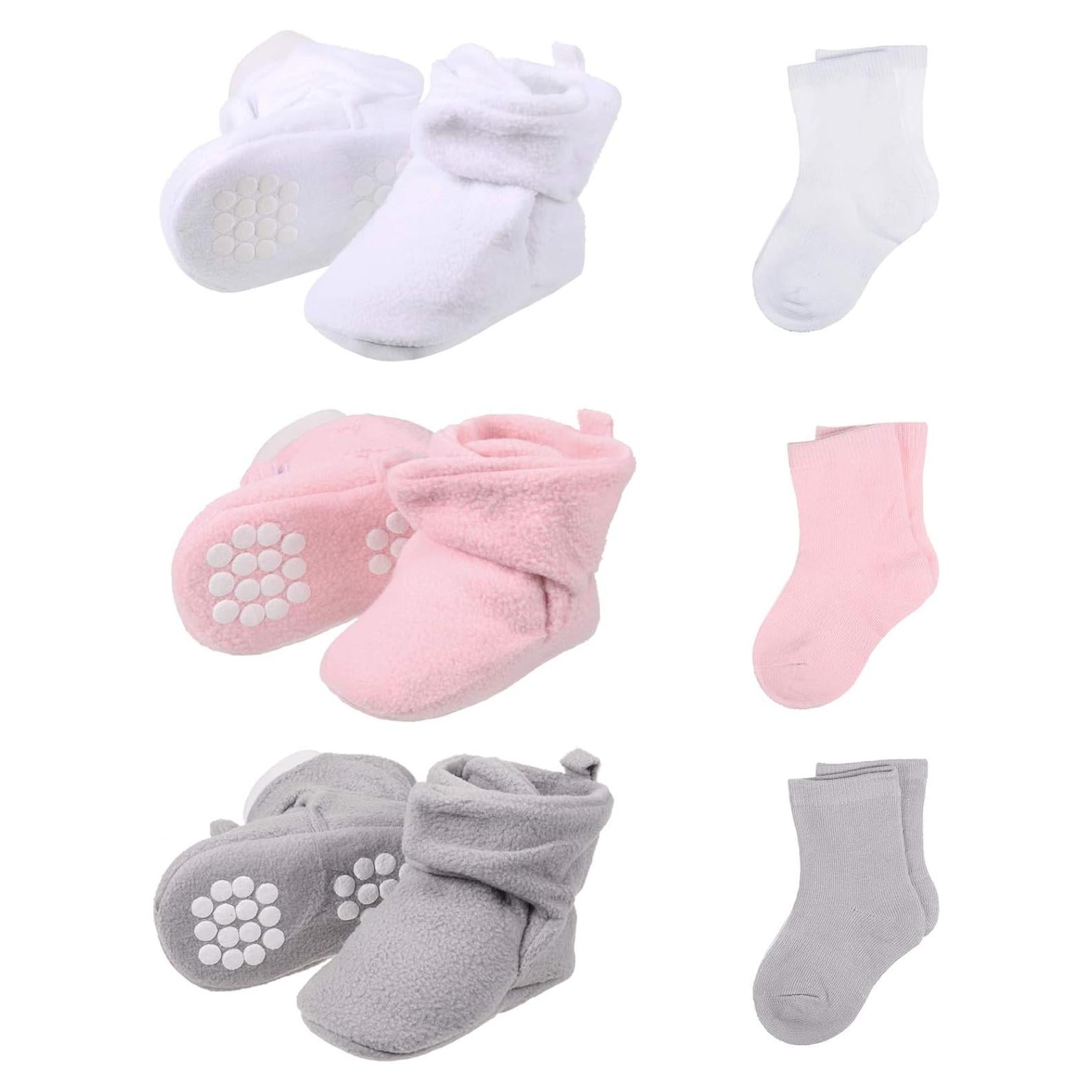 Botines de Forro Polar Unisex SATINIOR + 3 Calcetines Bebé