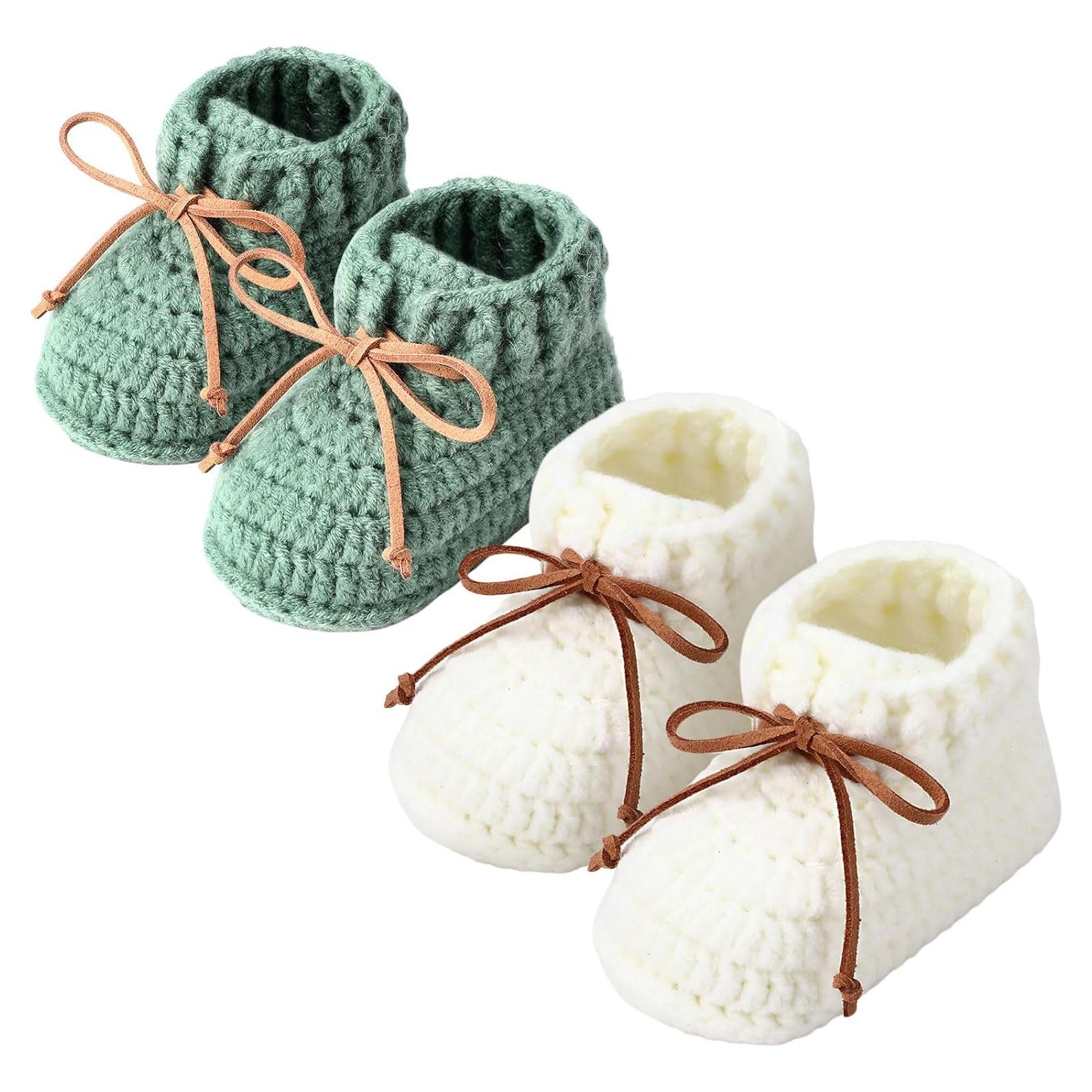 2 Pares de Botines de Bebé Jeere Algodón 0-6 Meses Blanco Verde