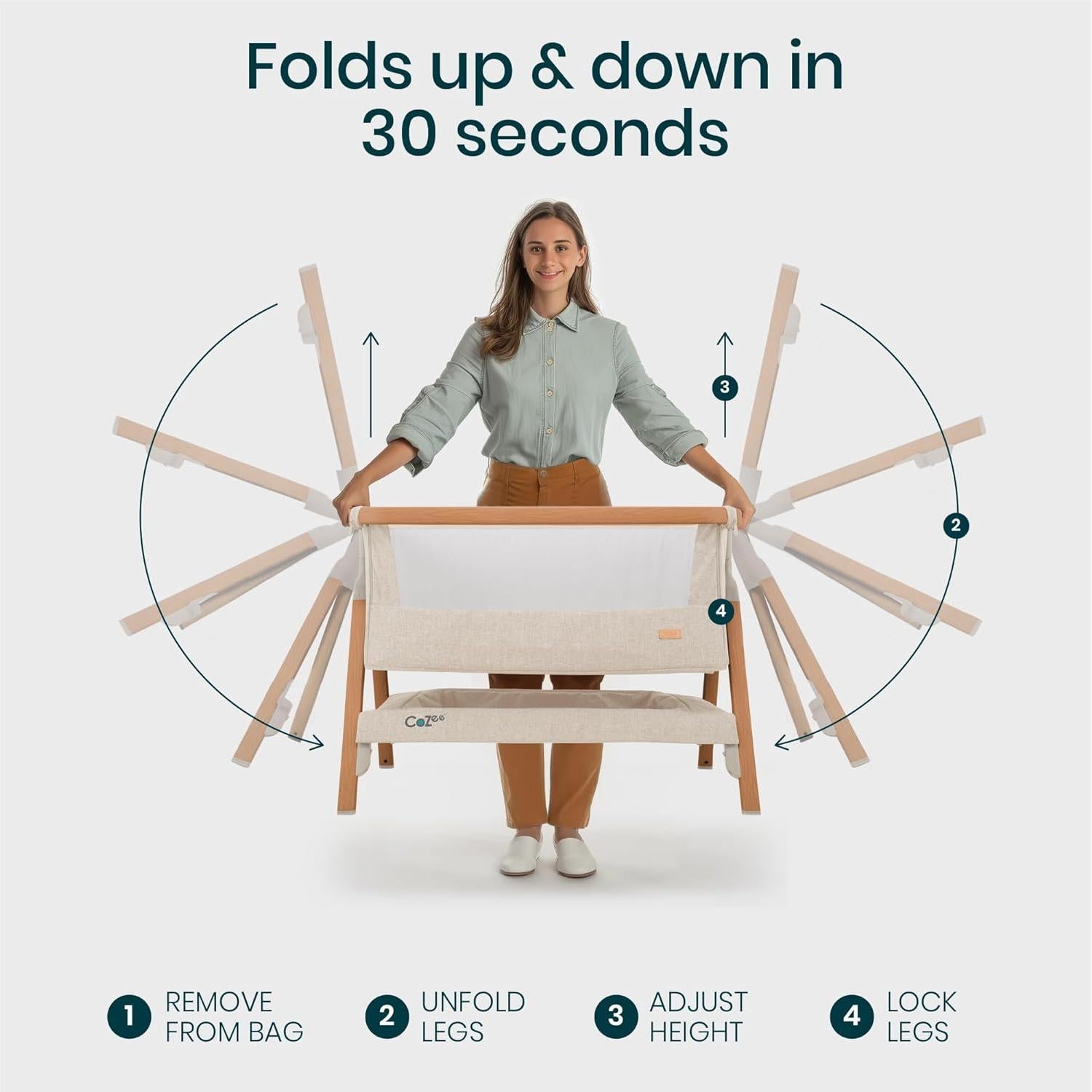 Cuna Lateral Plegable CoZee Tutti Bambini - 6 Alturas, Colchón Incluido