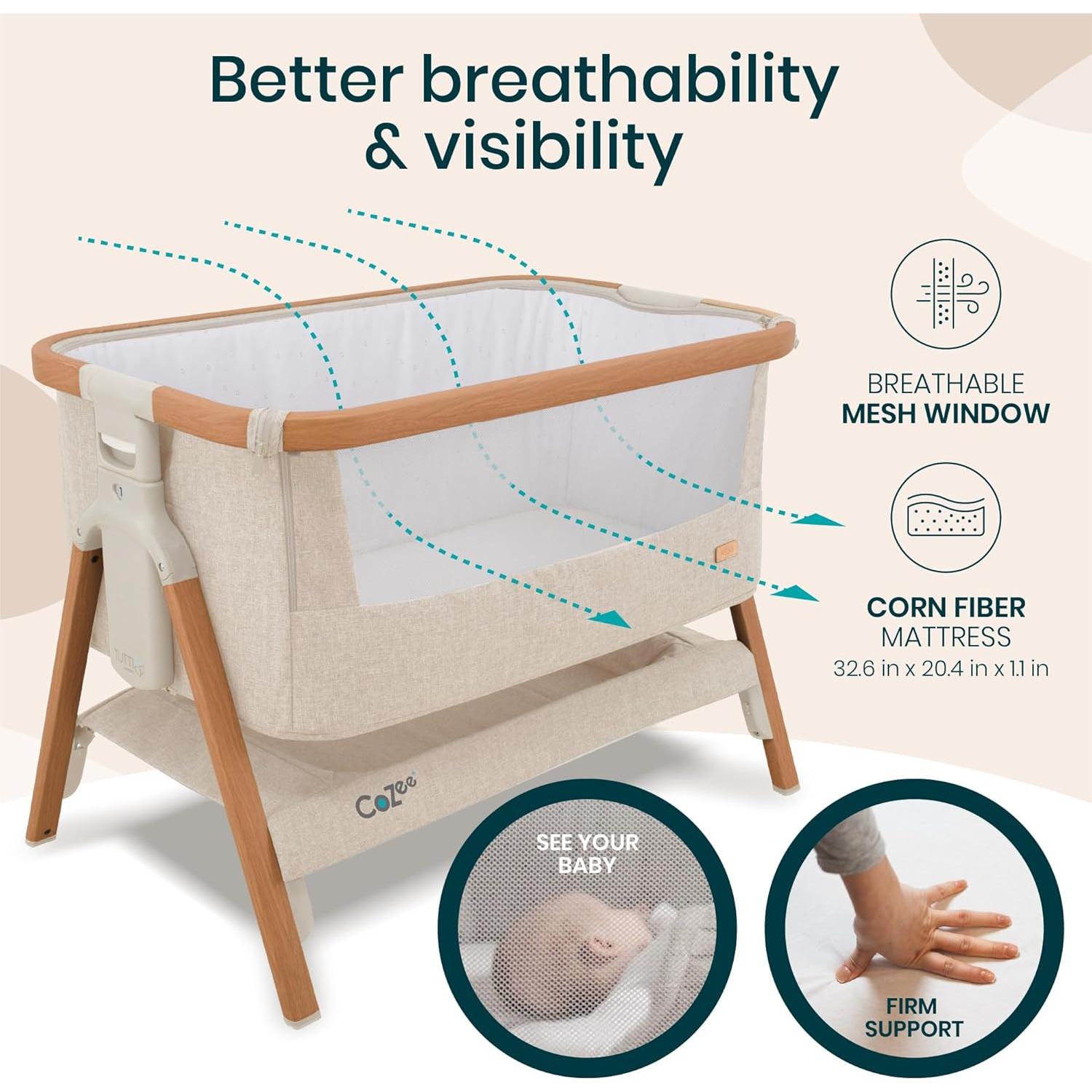 Cuna Lateral Plegable CoZee Tutti Bambini - 6 Alturas, Colchón Incluido