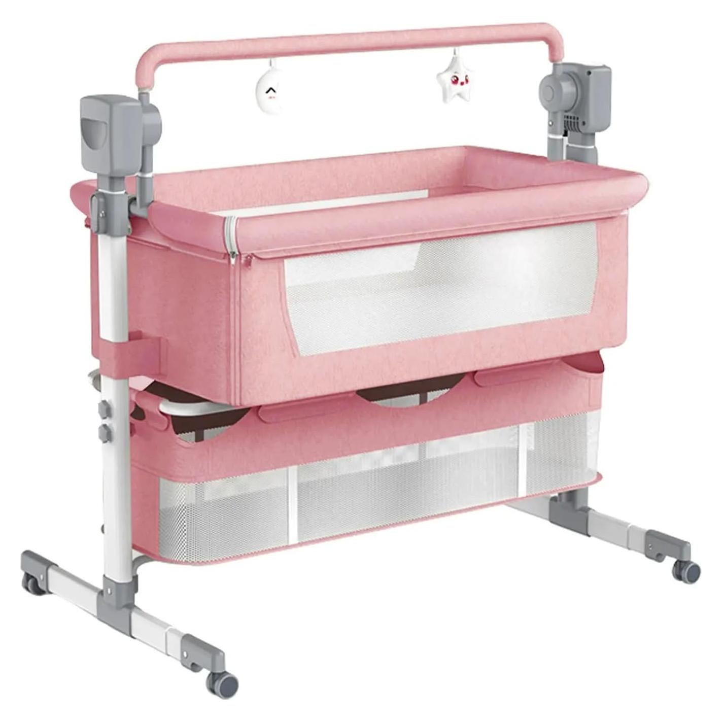 Cuna Lateral para Bebé Magic ZC 601 Rosa, Plegable y Bluetooth