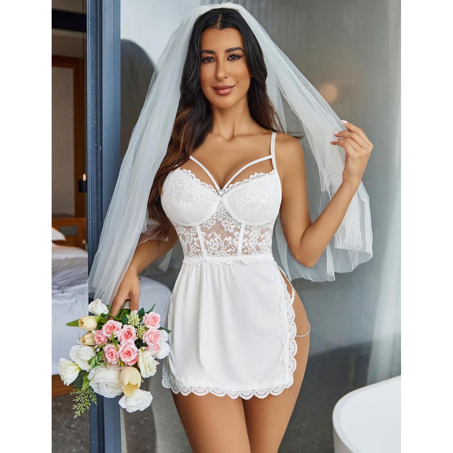 Camisón Sexy Babydoll Avidlove X-Large Blanco con G-String