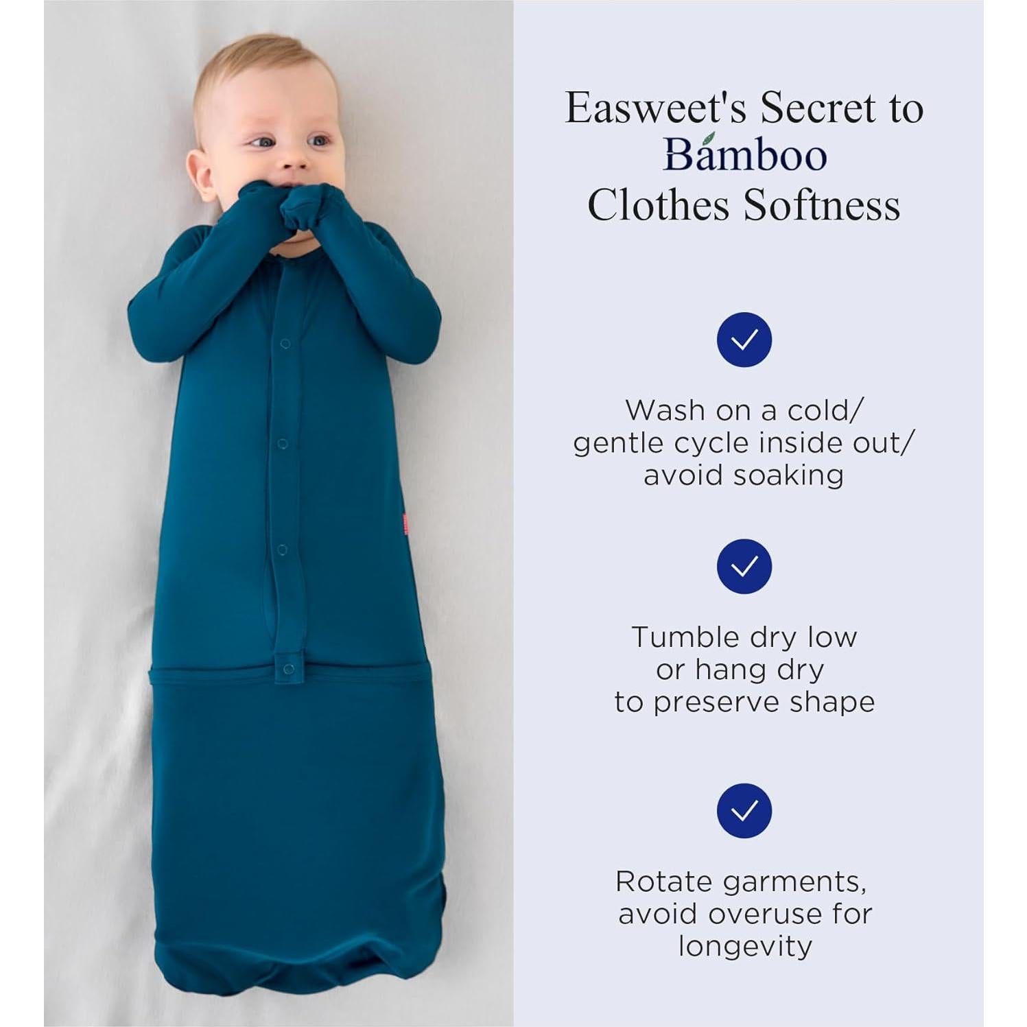 Bata de Dormir Unisex para Bebé 0-6 Meses Viscosa Bambú Azul