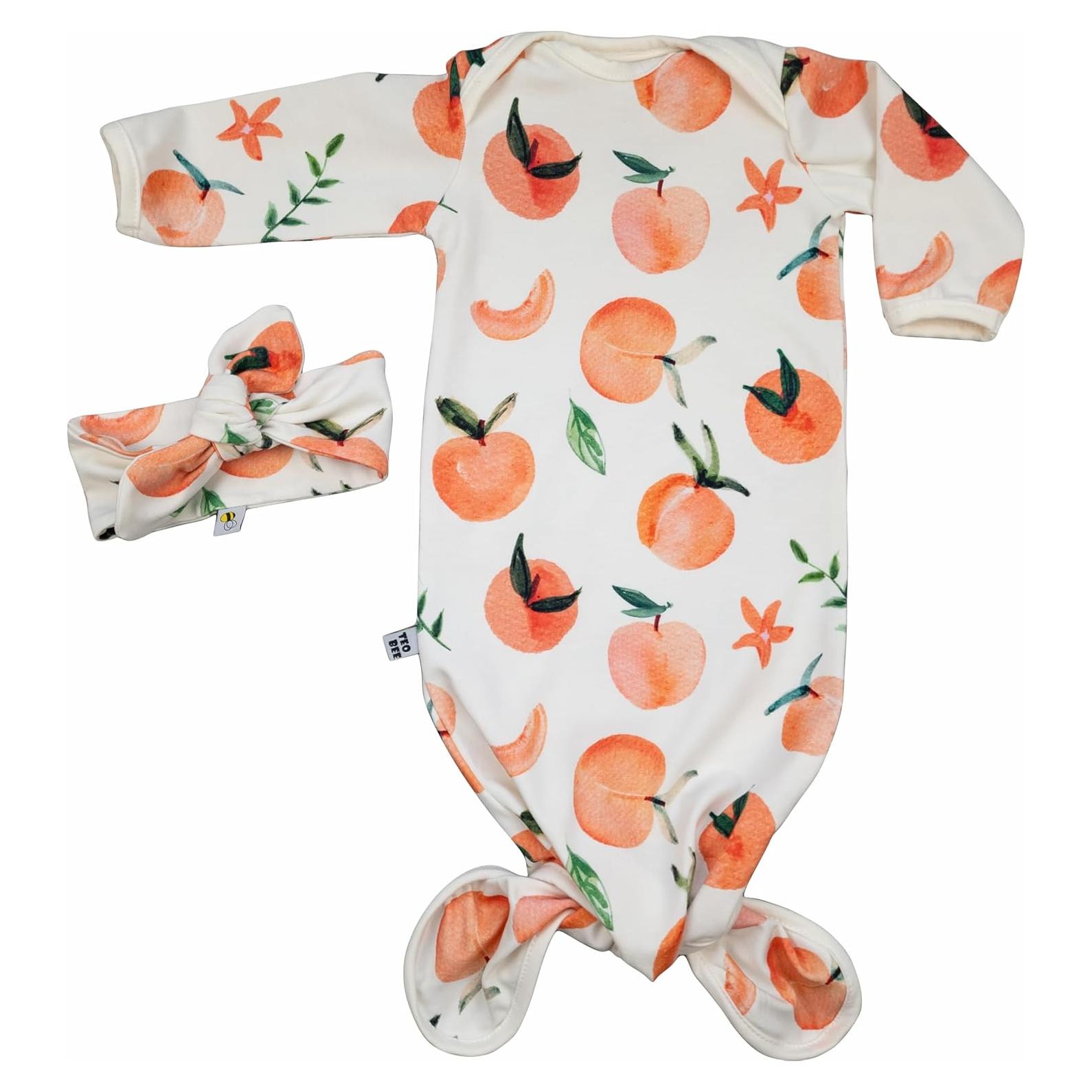 Conjunto vestido y diadema algodón suave 0-3 meses melocotón