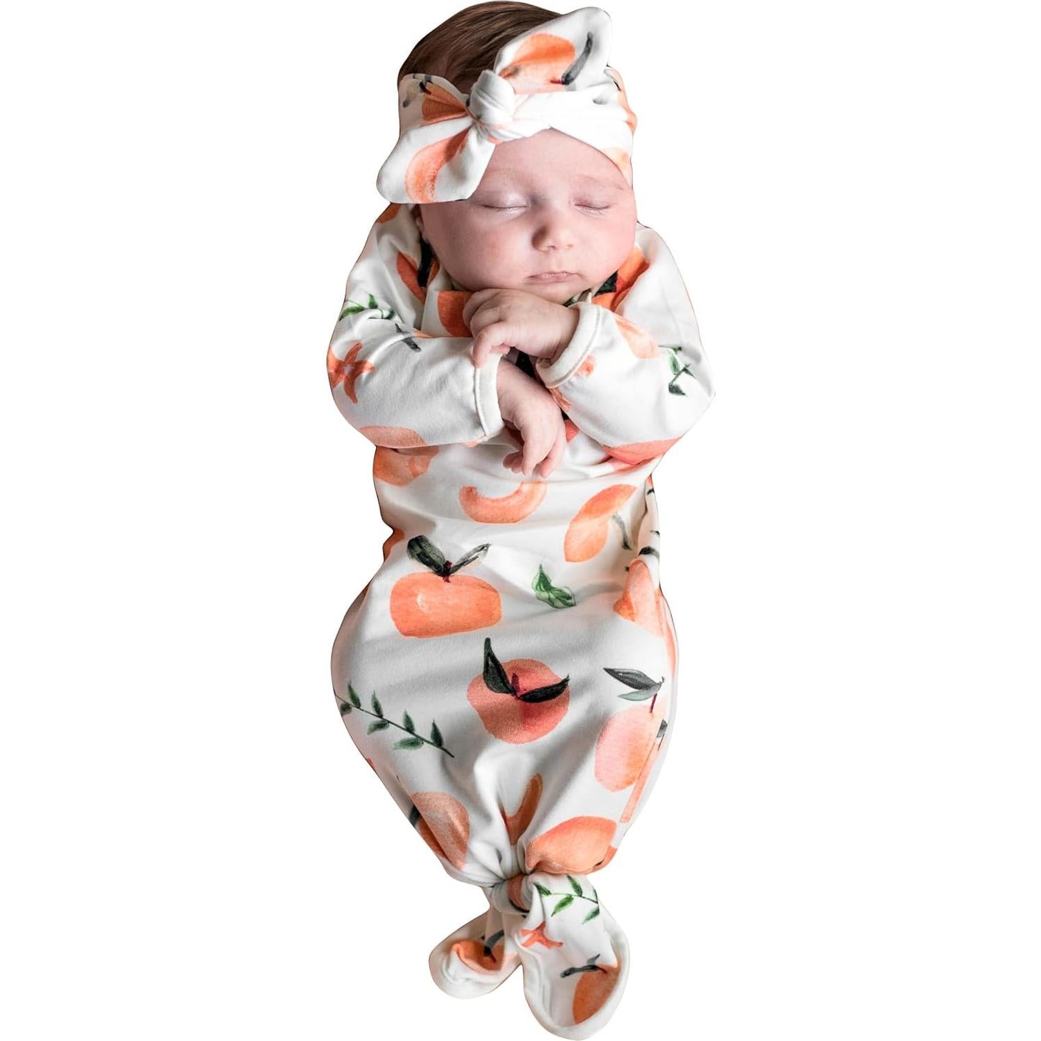 Conjunto vestido y diadema algodón suave 0-3 meses melocotón