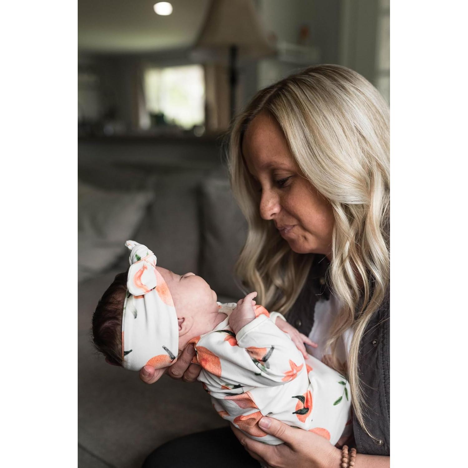 Conjunto vestido y diadema algodón suave 0-3 meses melocotón