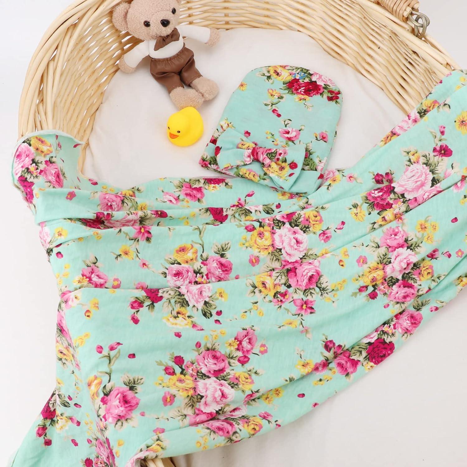 DRESHOW Manta de Recepción Floral para Bebé + 3 Sombreros