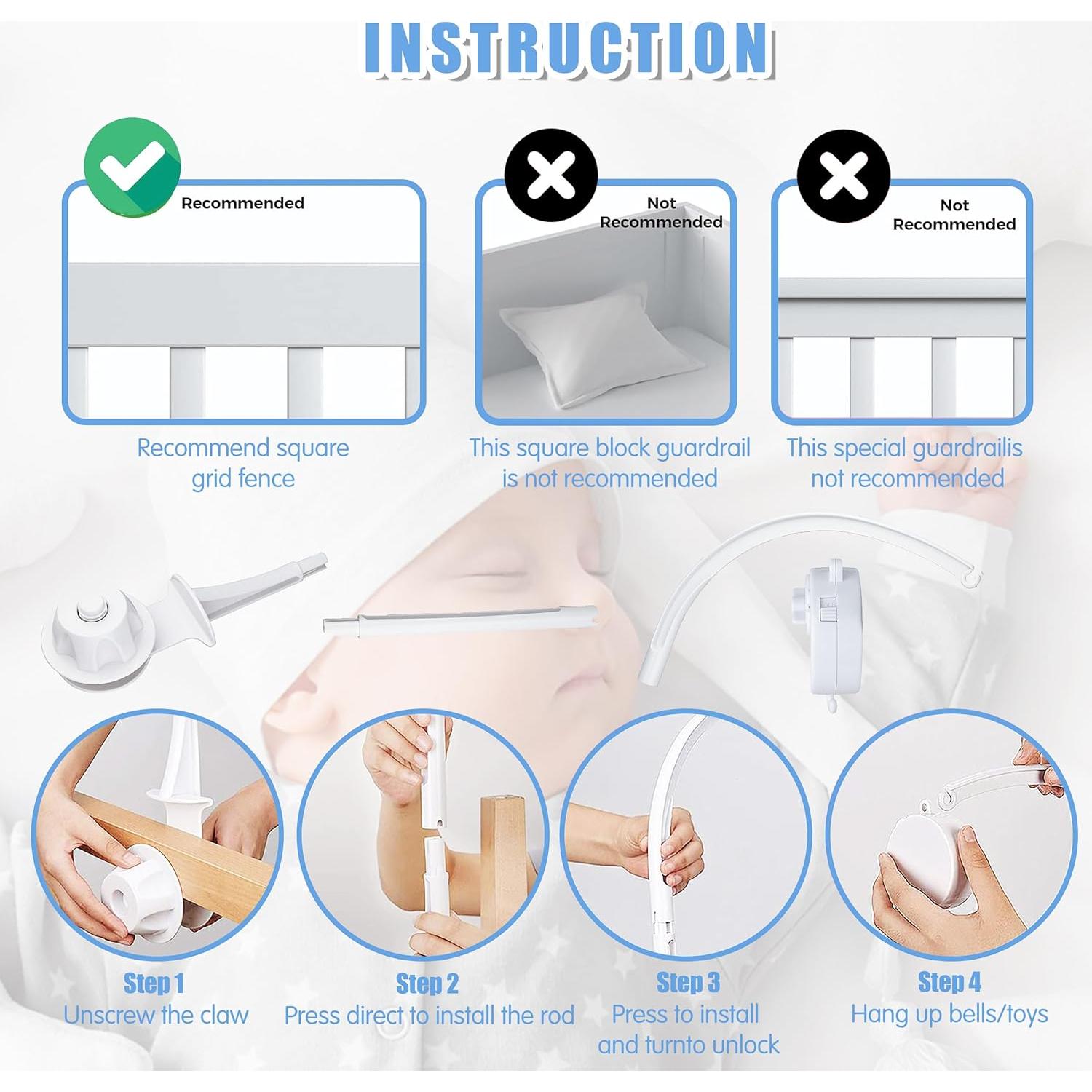 Soporte de Móvil para Cuna de Bebé RUGUO 66 cm Ajustable