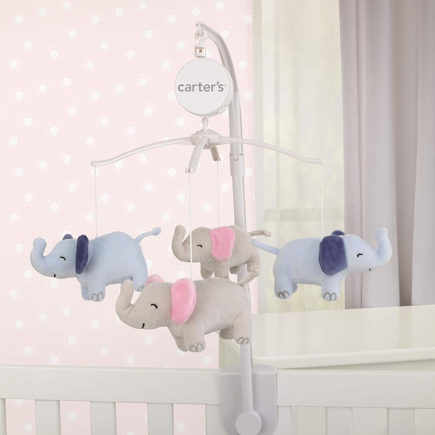 Móvil Musical Elefantes Florales Carter's Pérsico y Gris