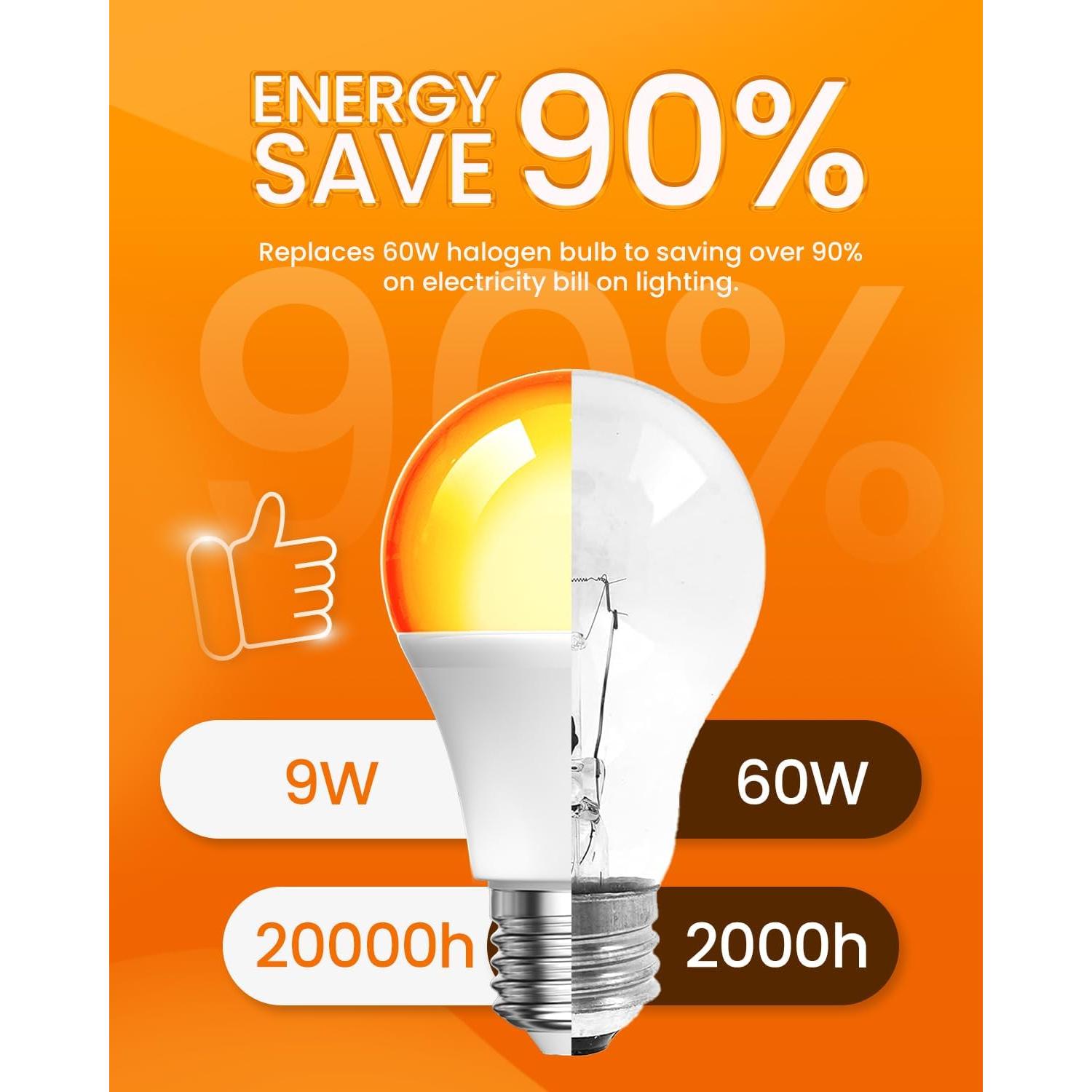 Bombillas LED Ámbar Bonlux E26 9W 2000K Paquete de 4