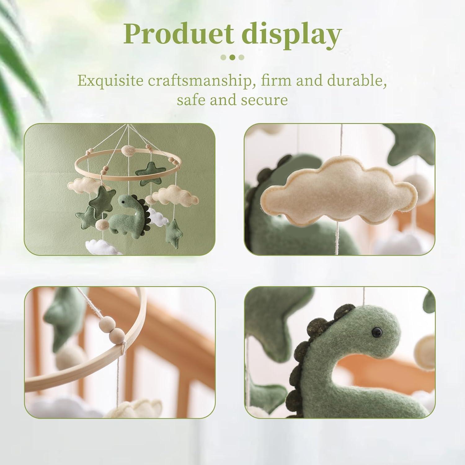 Móvil de Bebé Ceecolia Dinosaurio Verde con Nubes 24.4 cm