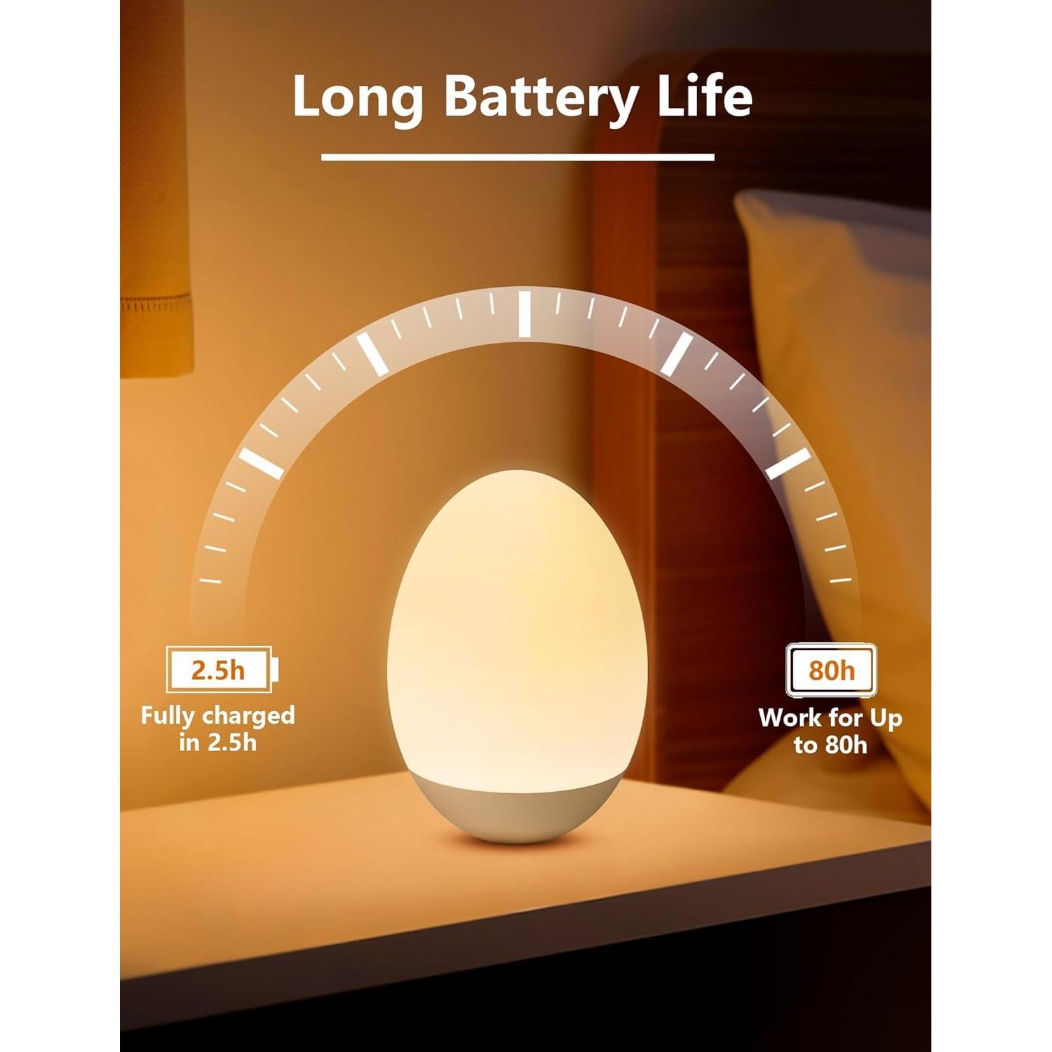 Luz Nocturna LED Táctil NICKLUC Huevo 7 Colores Recargable