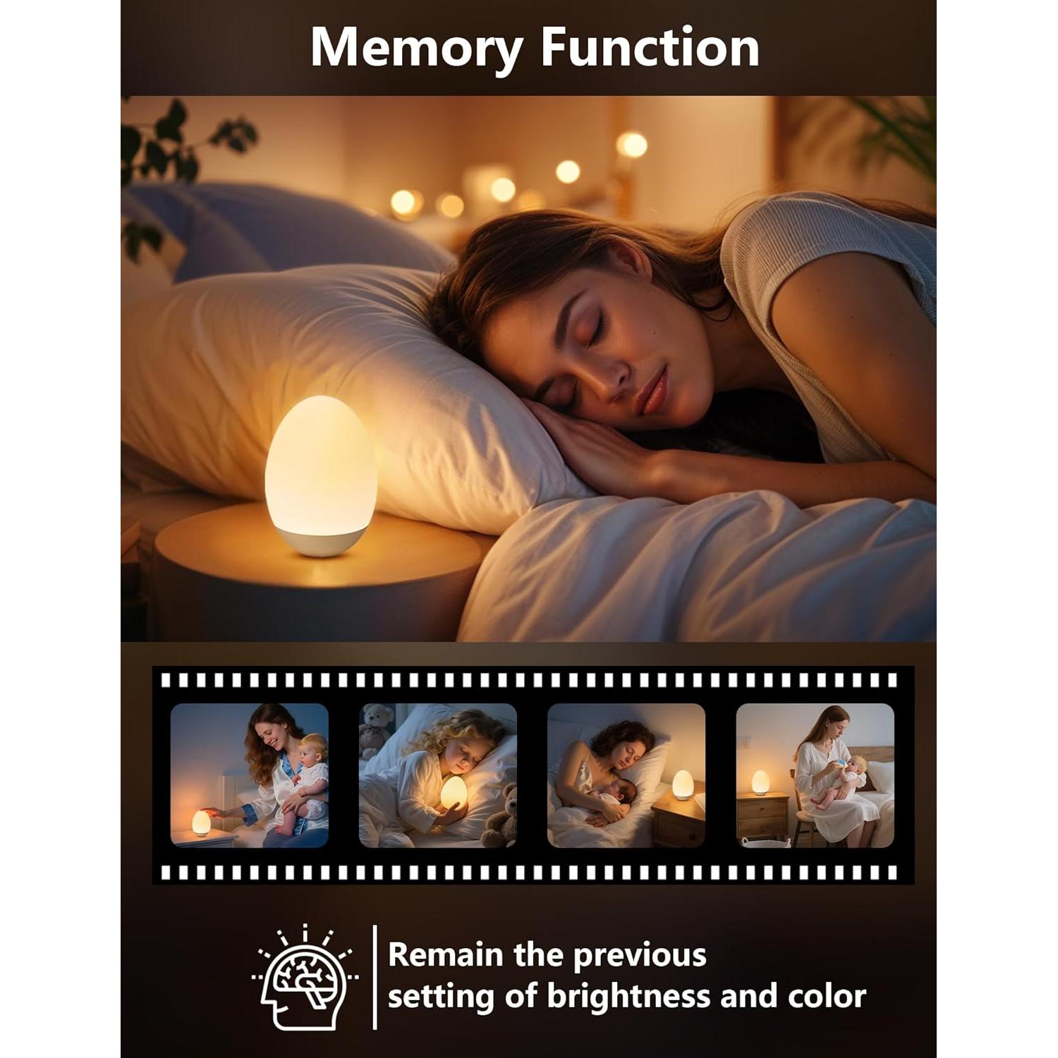 Luz Nocturna LED Táctil NICKLUC Huevo 7 Colores Recargable