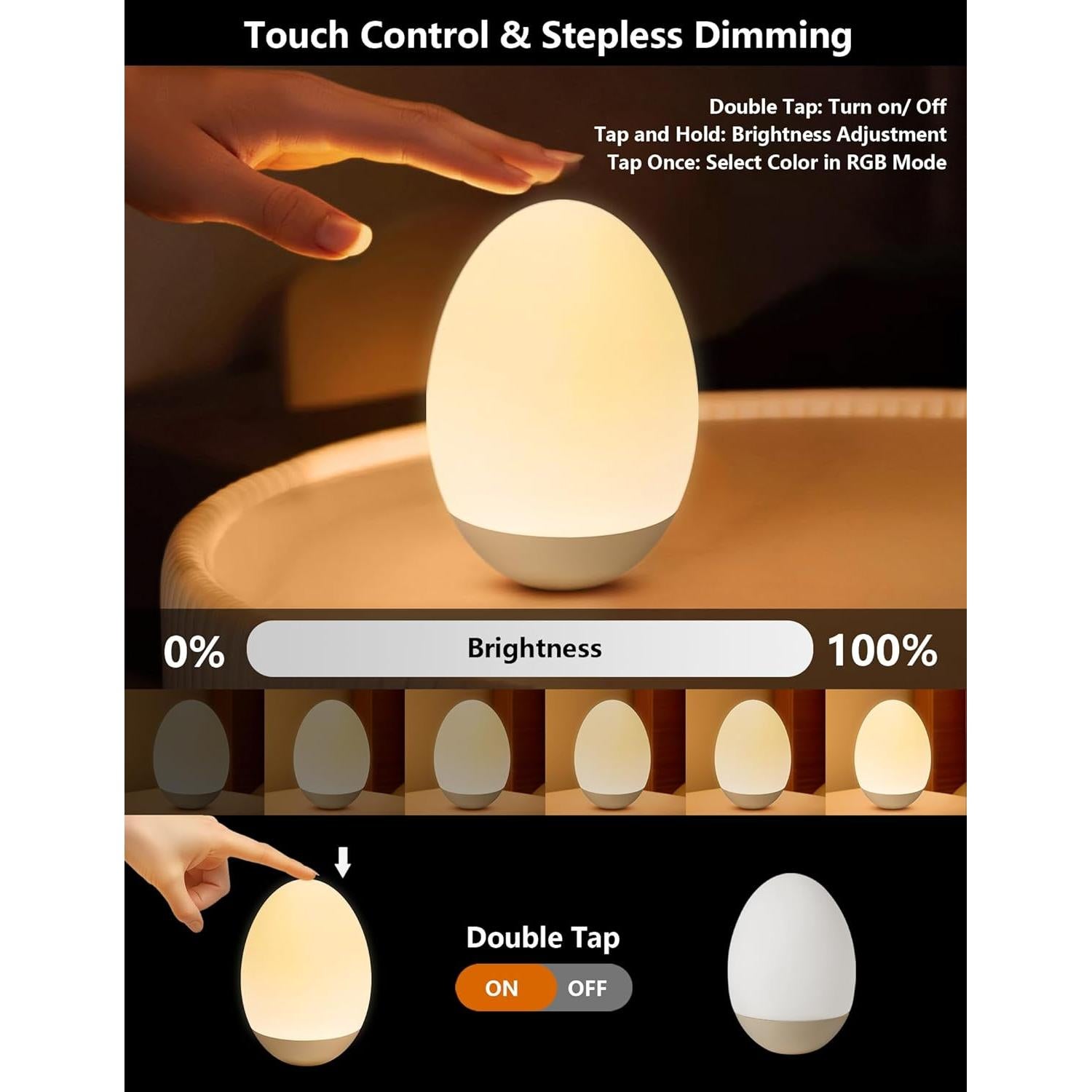 Luz Nocturna LED Táctil NICKLUC Huevo 7 Colores Recargable
