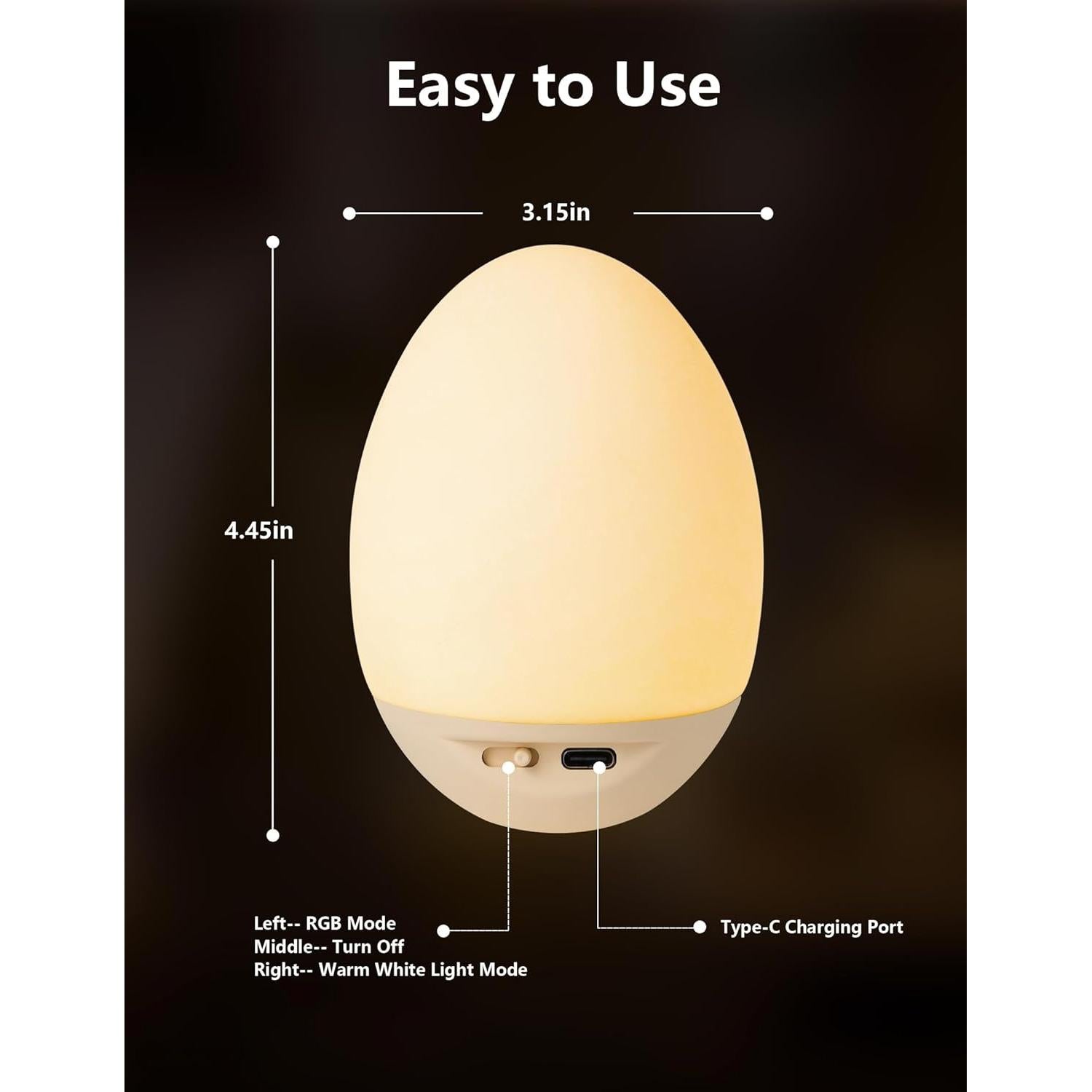 Luz Nocturna LED Táctil NICKLUC Huevo 7 Colores Recargable