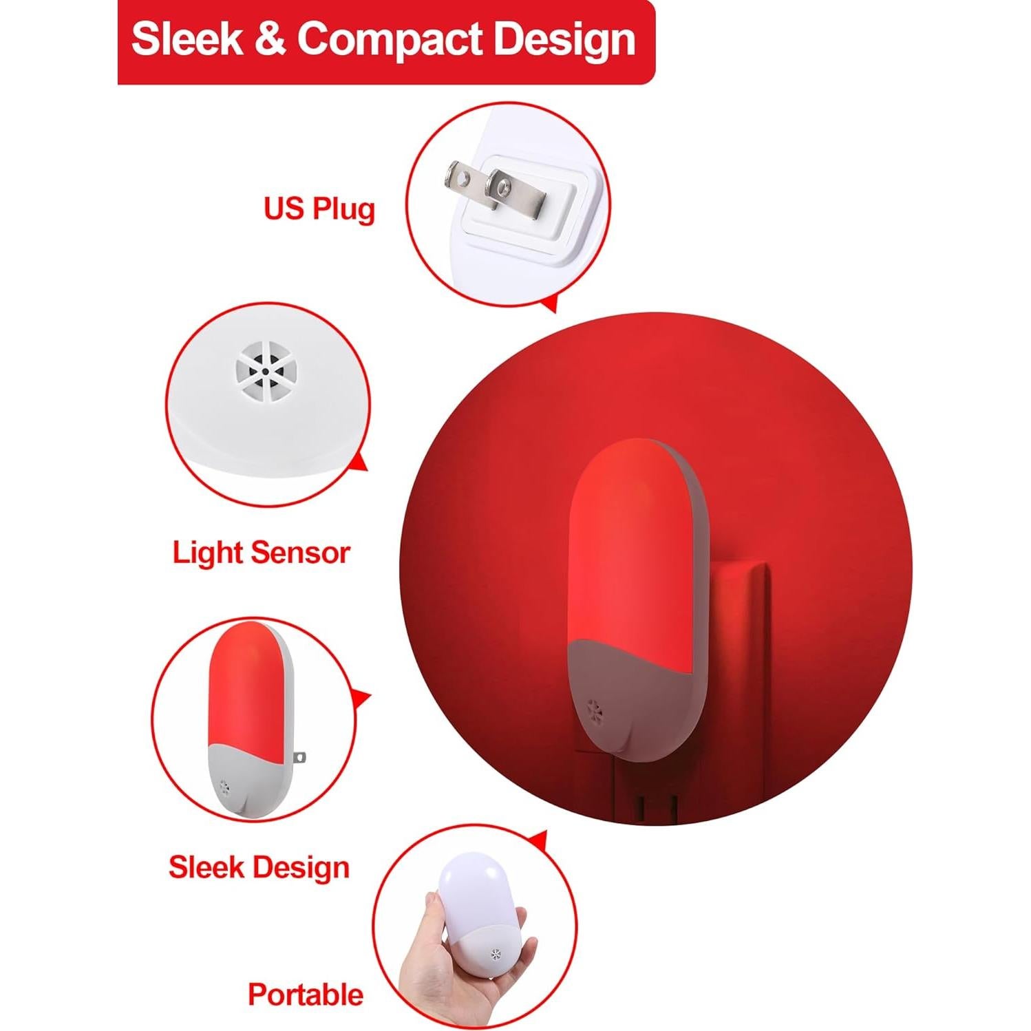Luz Nocturna Roja LED Finezeal 670nm - Paquete de 3
