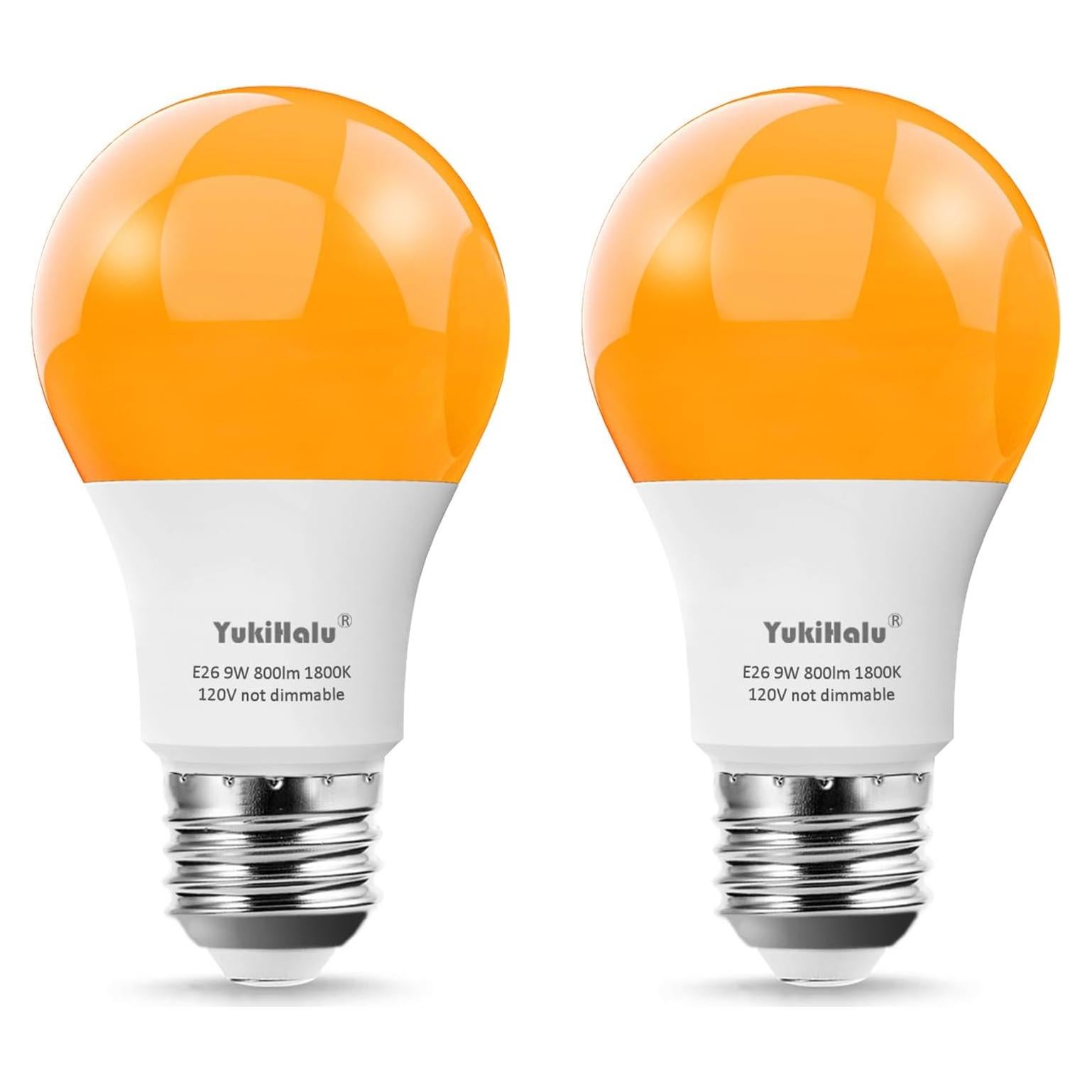 Bombillas LED Ámbar YukiHalu A19 1800K E26 800Lm Paquete de 2