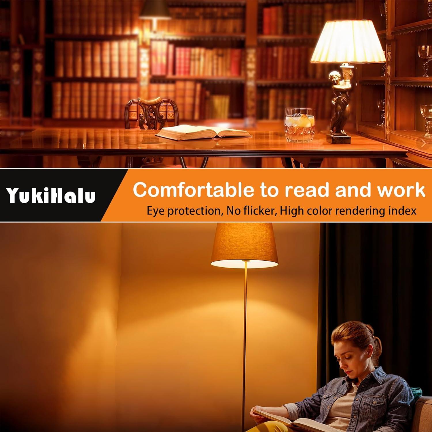 Bombillas LED Ámbar YukiHalu A19 1800K E26 800Lm Paquete de 2