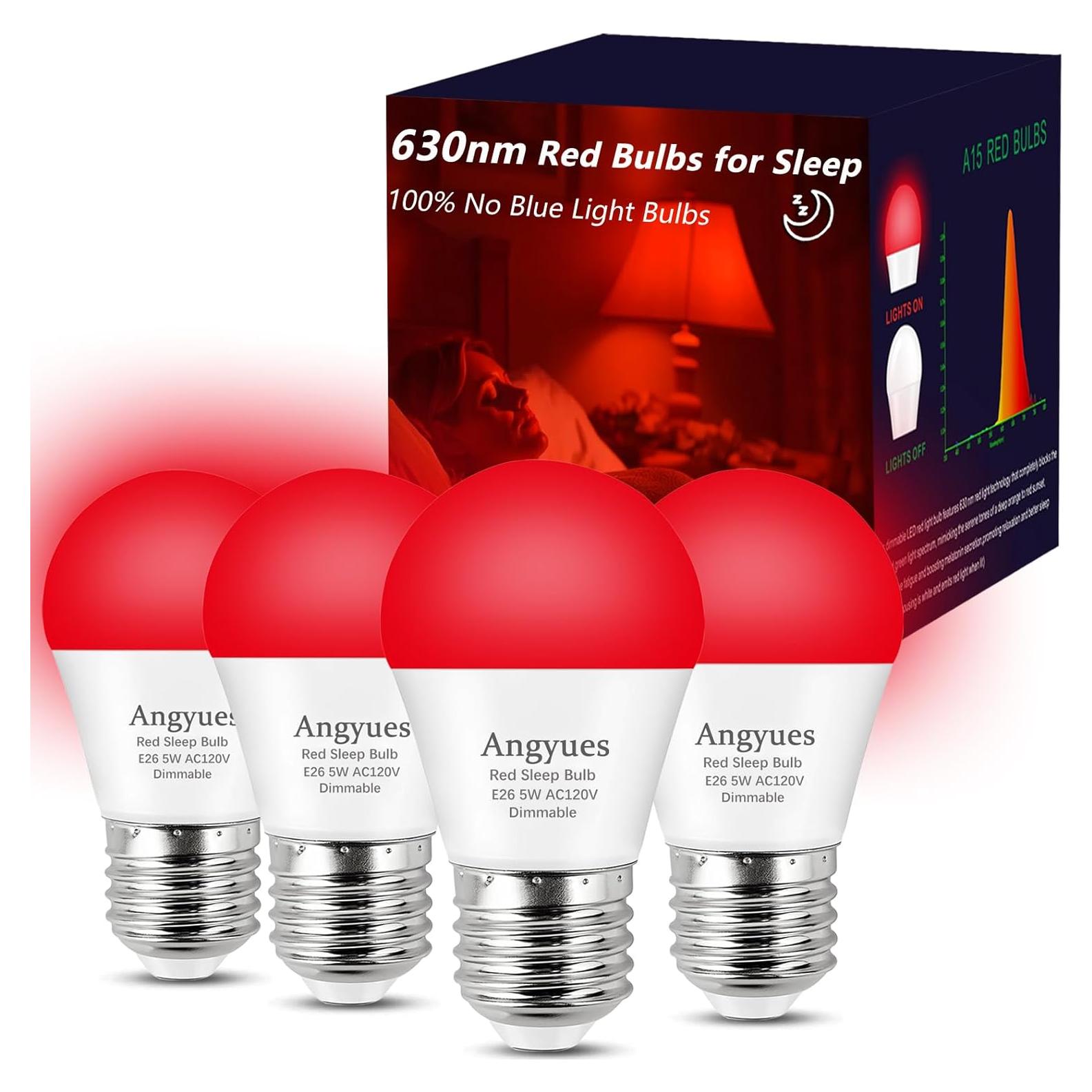 Bombilla LED Roja Regulable Angyues 5W E26 630nm Bloqueo Luz Azul