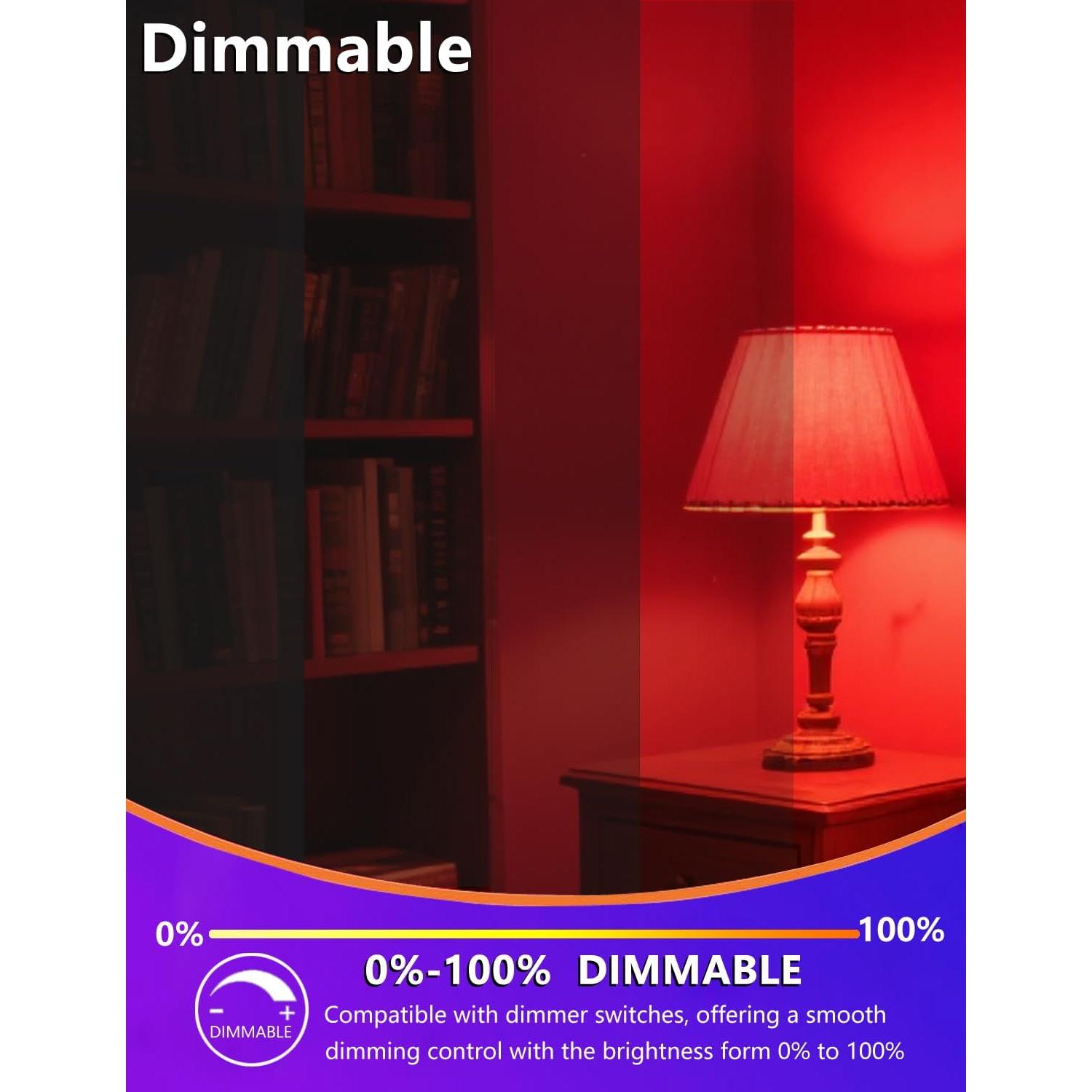 Bombilla LED Roja Regulable Angyues 5W E26 630nm Bloqueo Luz Azul