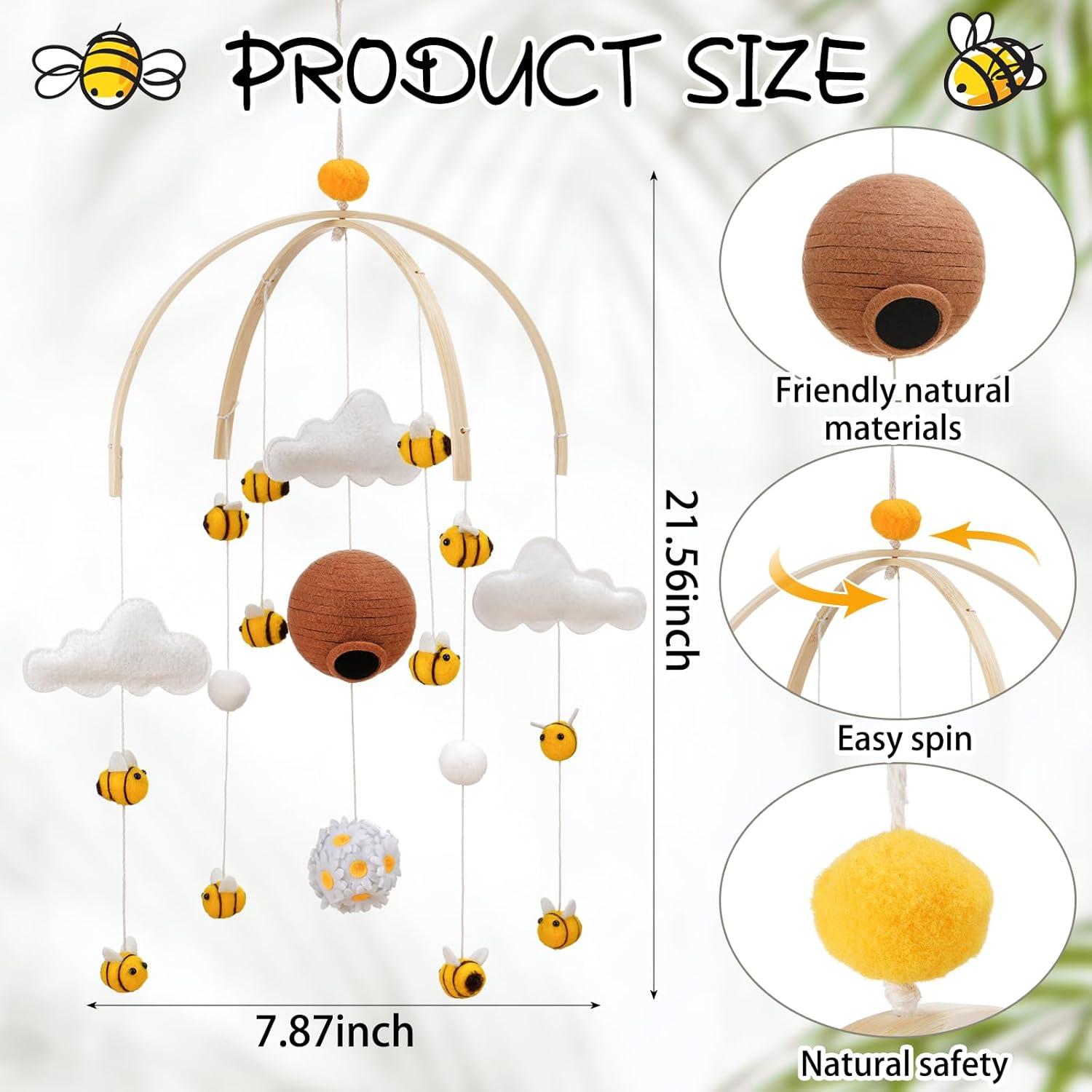 Móvil de Bebé Abeja CPEGHDVM 26 cm Fieltro y Algodón