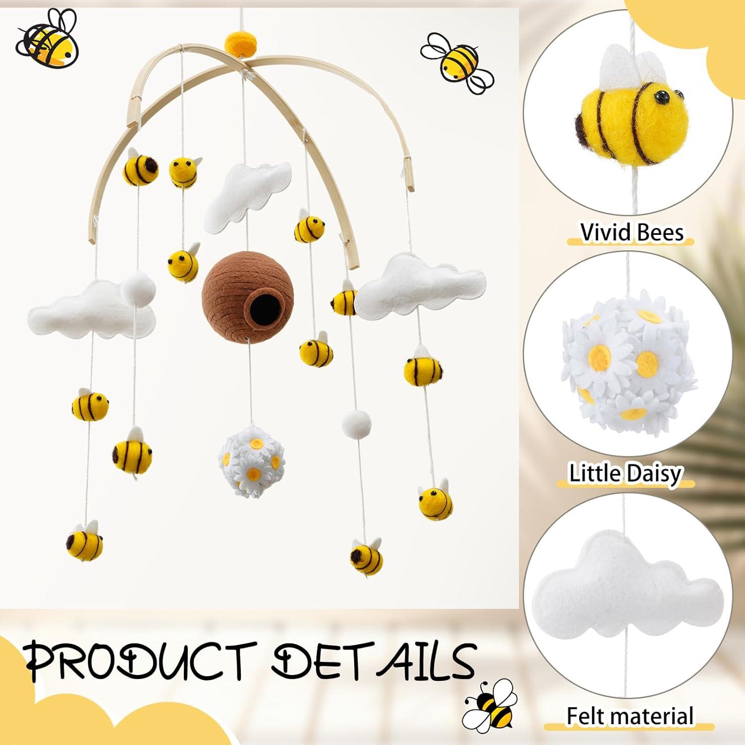 Móvil de Bebé Abeja CPEGHDVM 26 cm Fieltro y Algodón