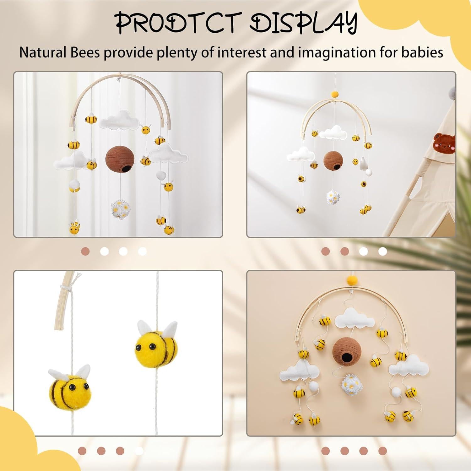 Móvil de Bebé Abeja CPEGHDVM 26 cm Fieltro y Algodón