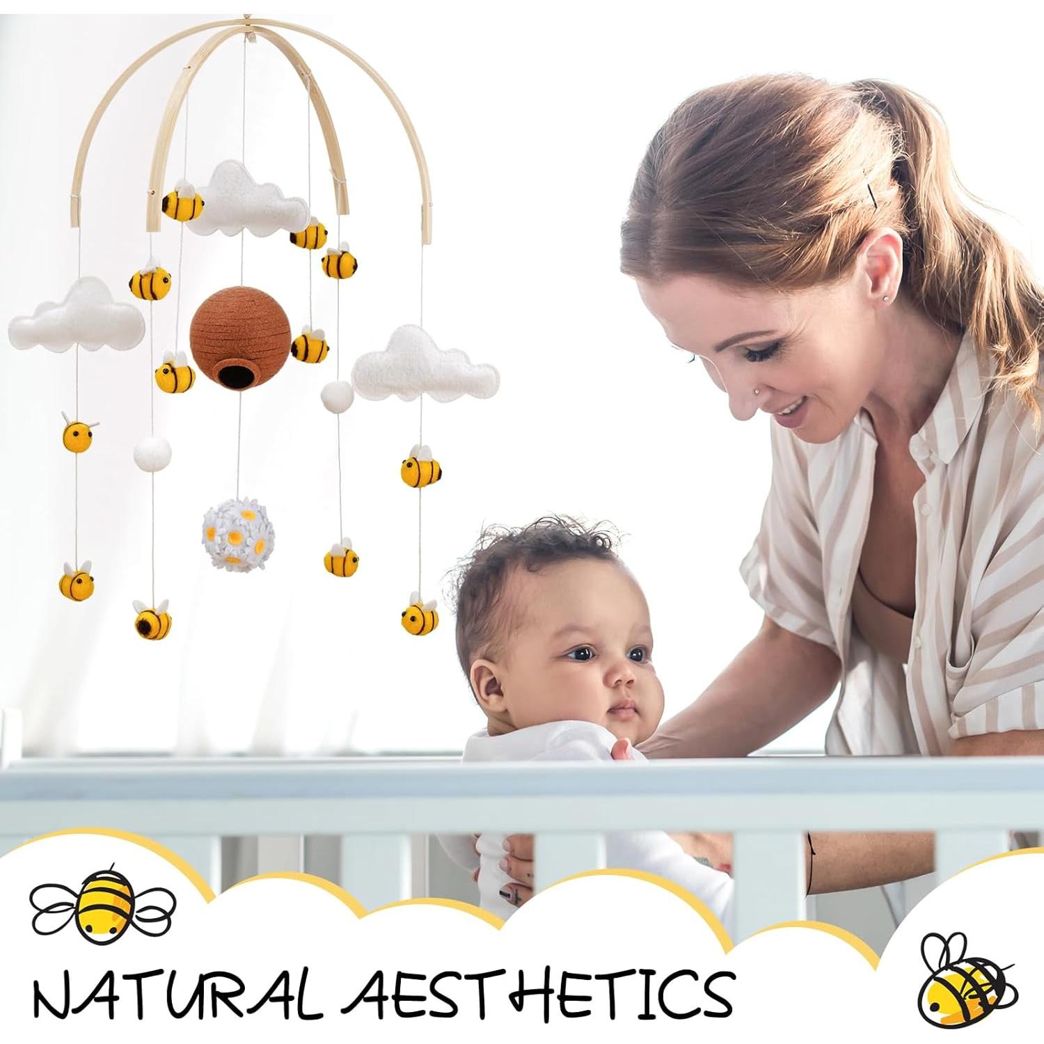 Móvil de Bebé Abeja CPEGHDVM 26 cm Fieltro y Algodón