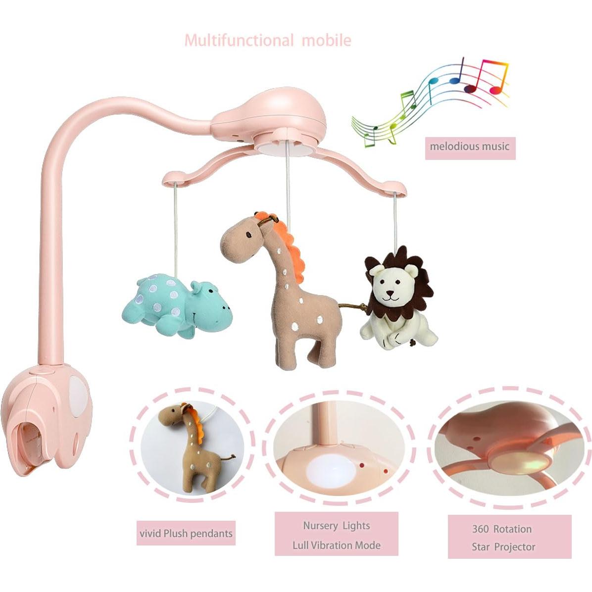Móvil para Cuna Rosa Hougyi con Música y Proyector de Estrellas