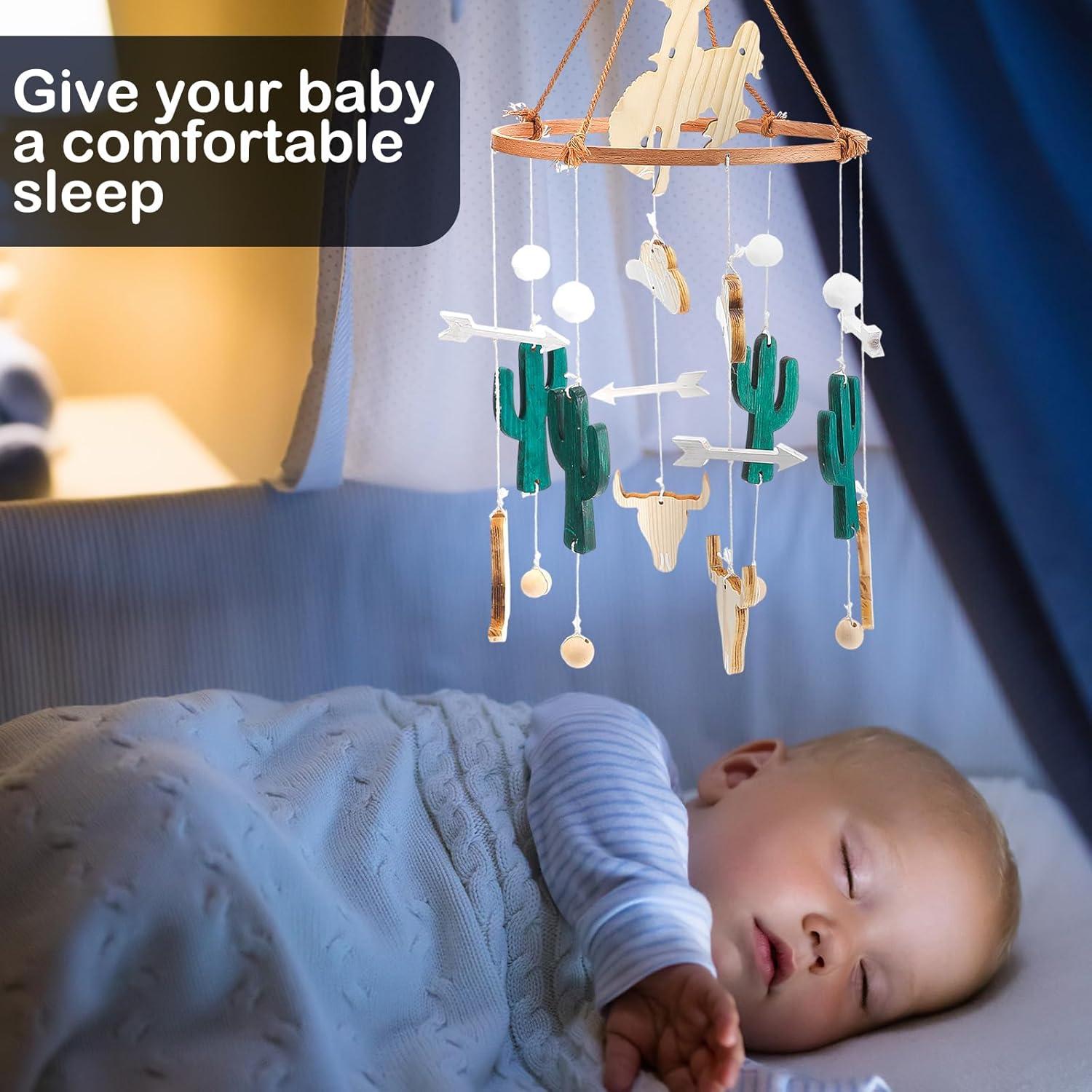 Móvil de cuna vaquero boho de madera con campana - 24x23 cm