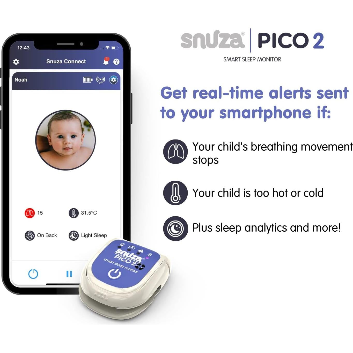 Monitor de Sueño Inteligente Snuza Pico 2 - Alarma y App