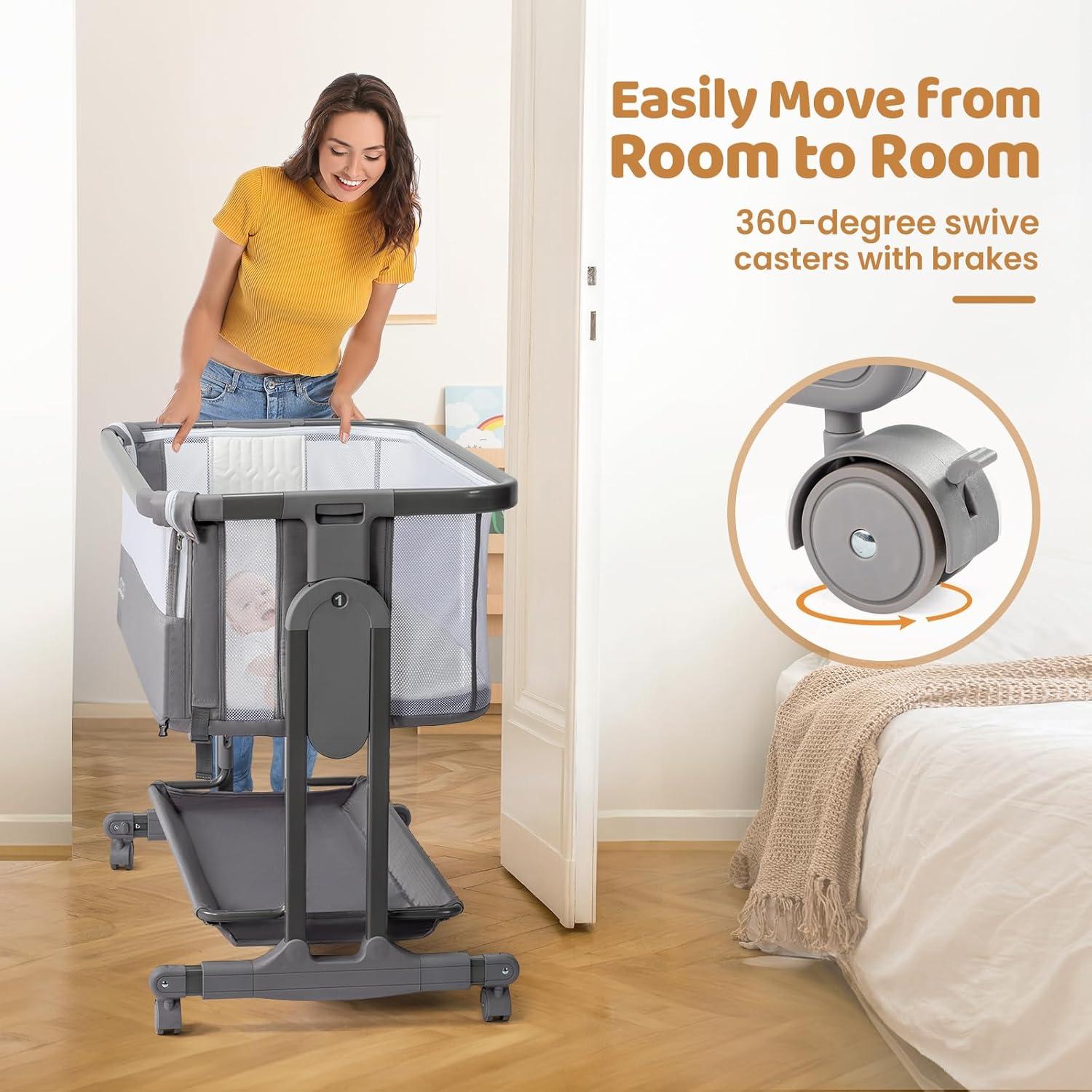 Cuna Lateral JOYMOR 4 en 1 Ajustable 7 Alturas Gris