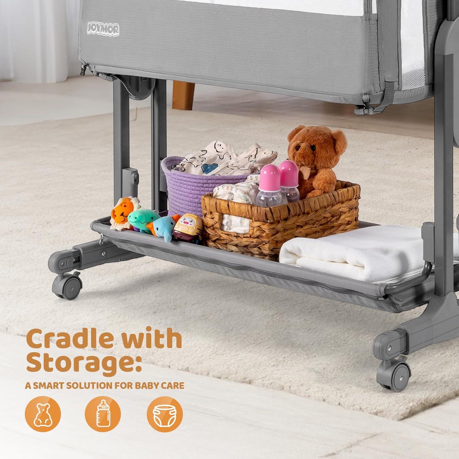 Cuna Lateral JOYMOR 4 en 1 Ajustable 7 Alturas Gris