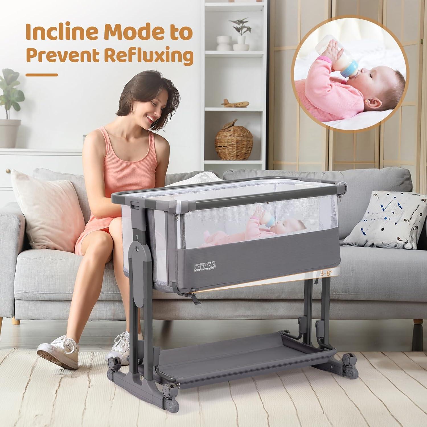 Cuna Lateral JOYMOR 4 en 1 Ajustable 7 Alturas Gris