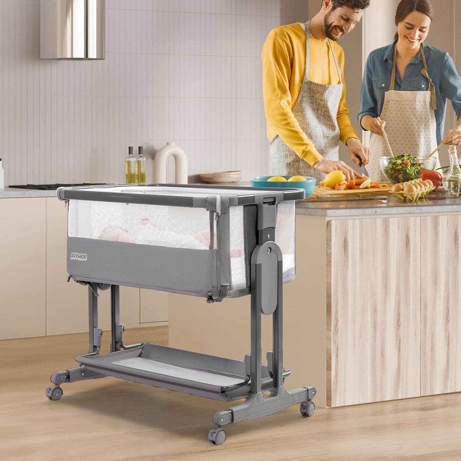 Cuna Lateral JOYMOR 4 en 1 Ajustable 7 Alturas Gris