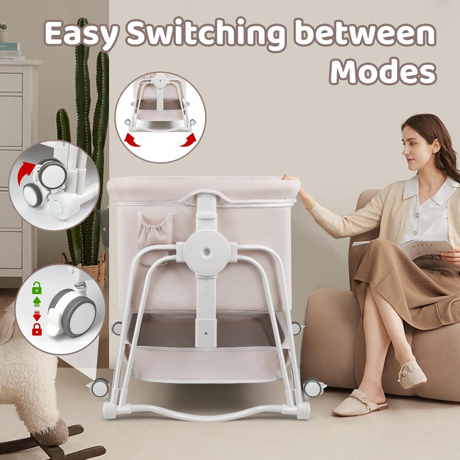 Cuna Lateral 4 en 1 Suihuooo Crema Ajustable 7 Niveles