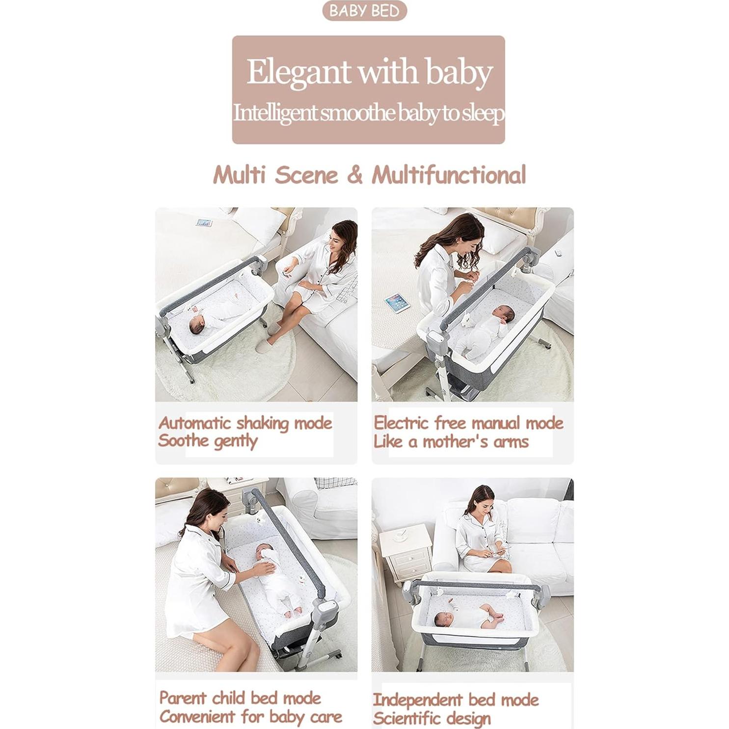 Cuna eléctrica co-dormir Veitoalioy gris con control remoto