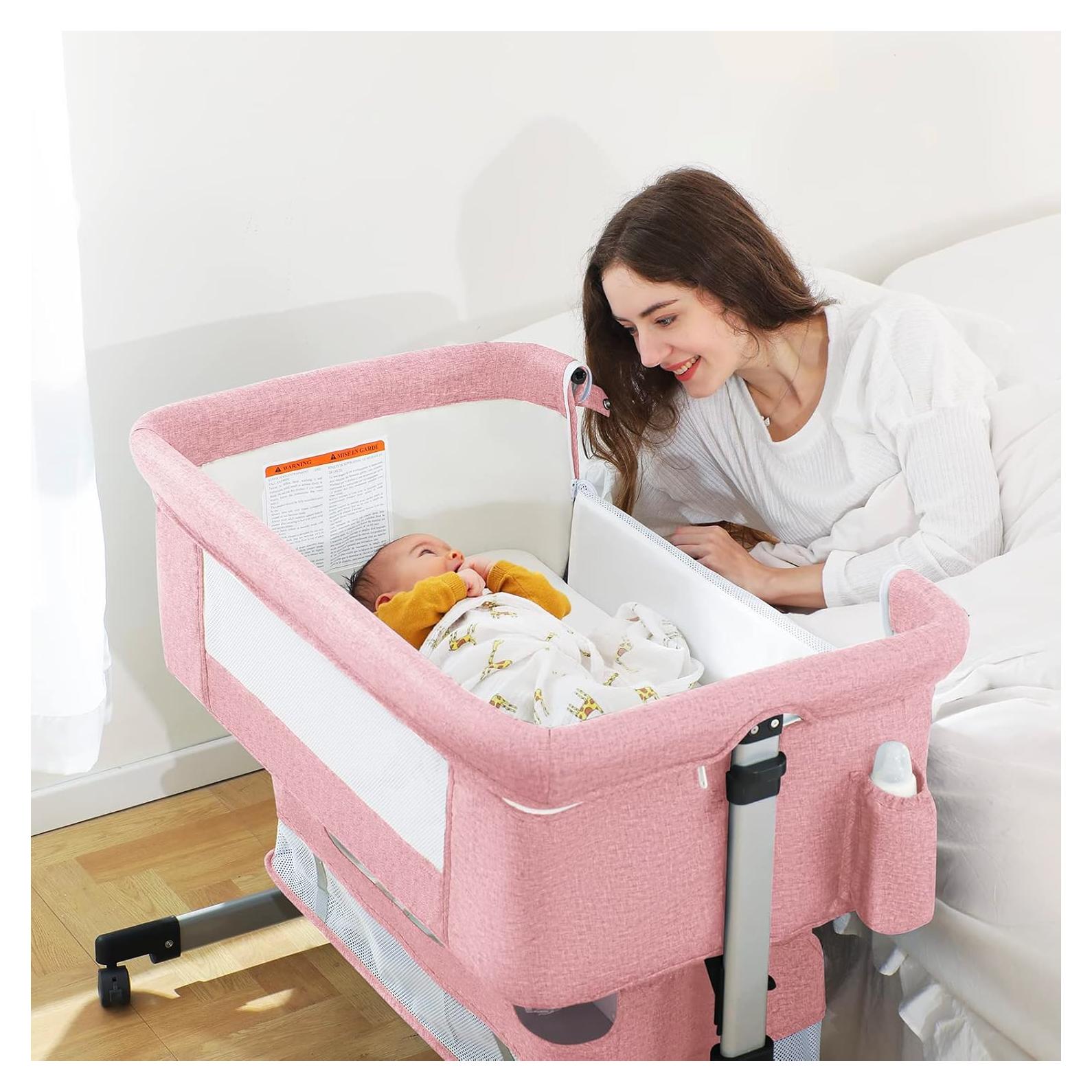 Cuna de Lado Ajustable Ihoming Rosa con Almacenamiento