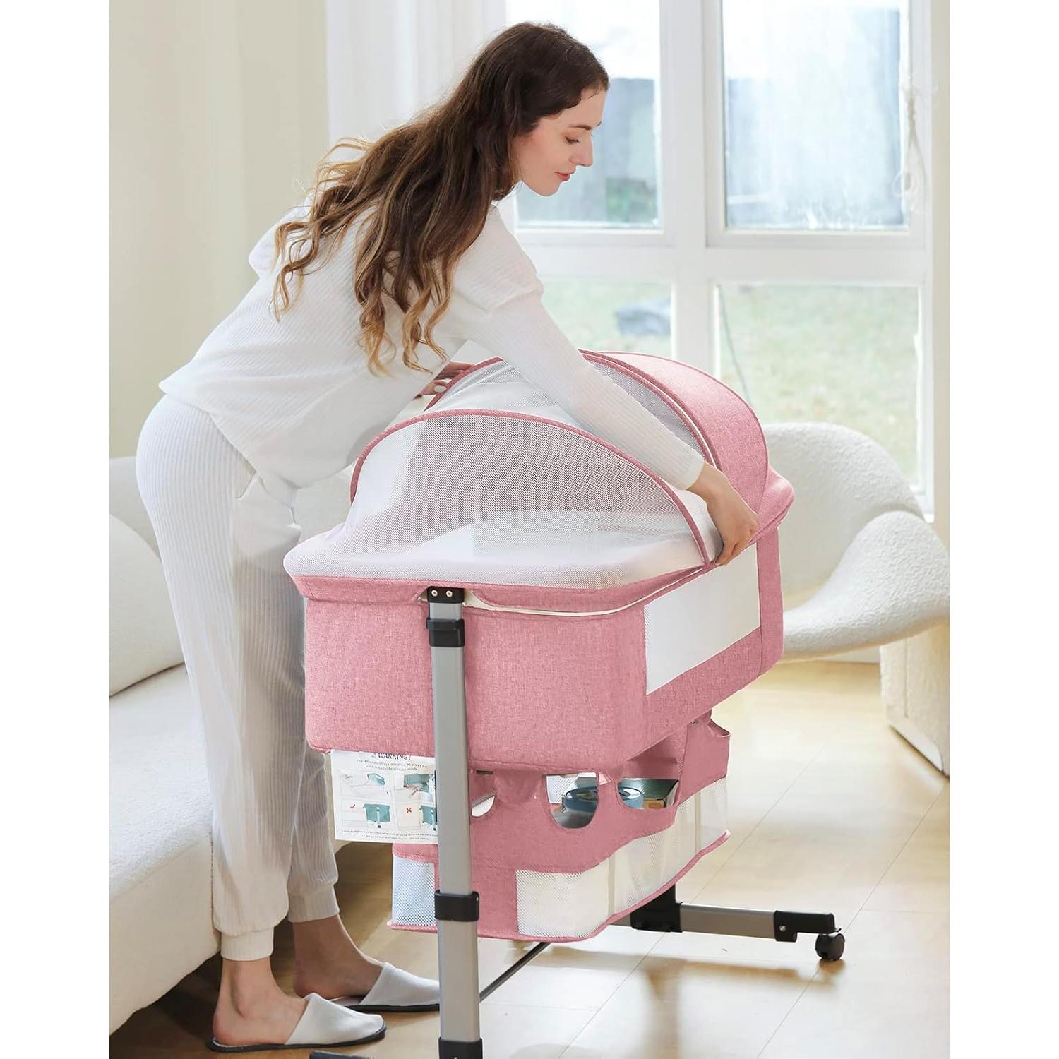 Cuna de Lado Ajustable Ihoming Rosa con Almacenamiento