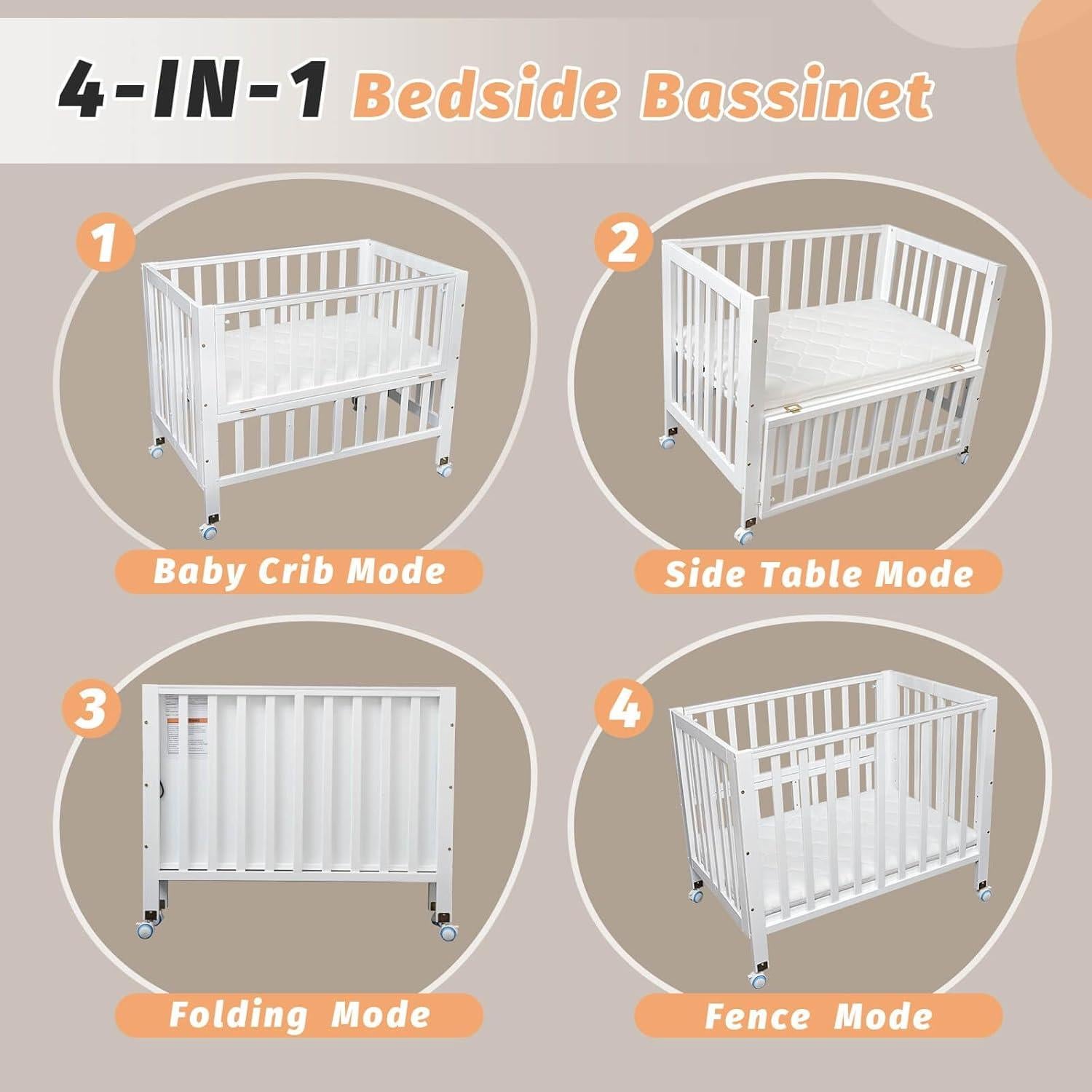 Cuna de Lado Plegable Flwrgirl Blanca 4 en 1 con Colchón