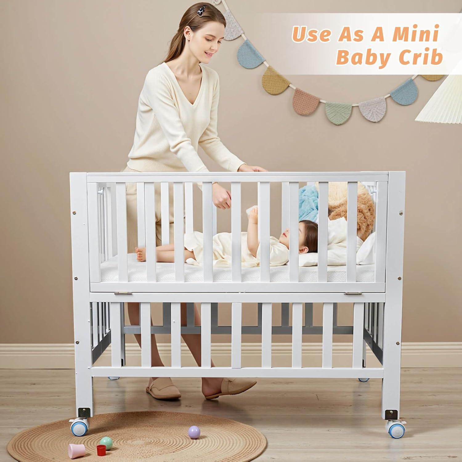 Cuna de Lado Plegable Flwrgirl Blanca 4 en 1 con Colchón