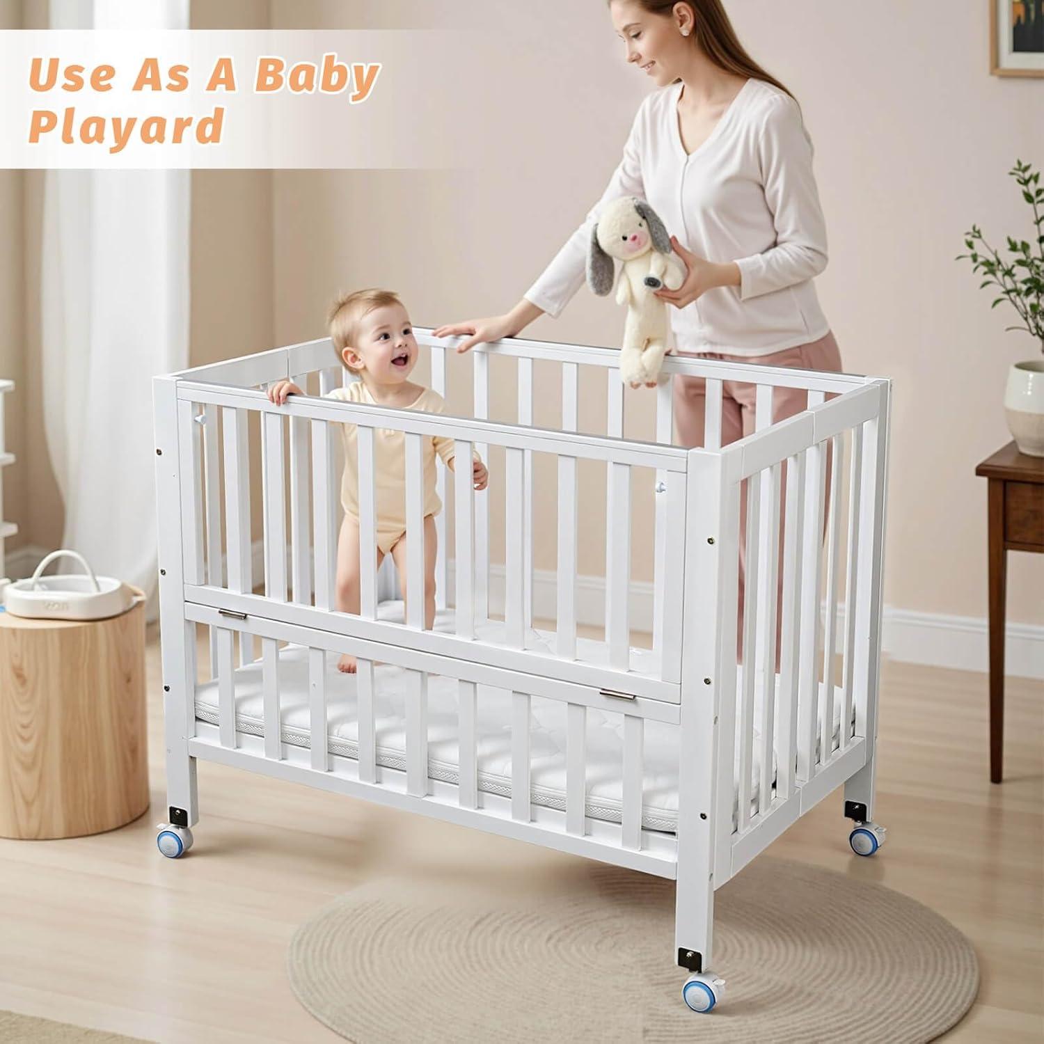 Cuna de Lado Plegable Flwrgirl Blanca 4 en 1 con Colchón